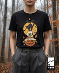 Halloween Black Cat Shirt | Skull Pumpkin Graphic Tee | Gothic Tattoo Flash T Shirt | Cat Lover Tee | Vintage Horror Tee | Unisex Gift