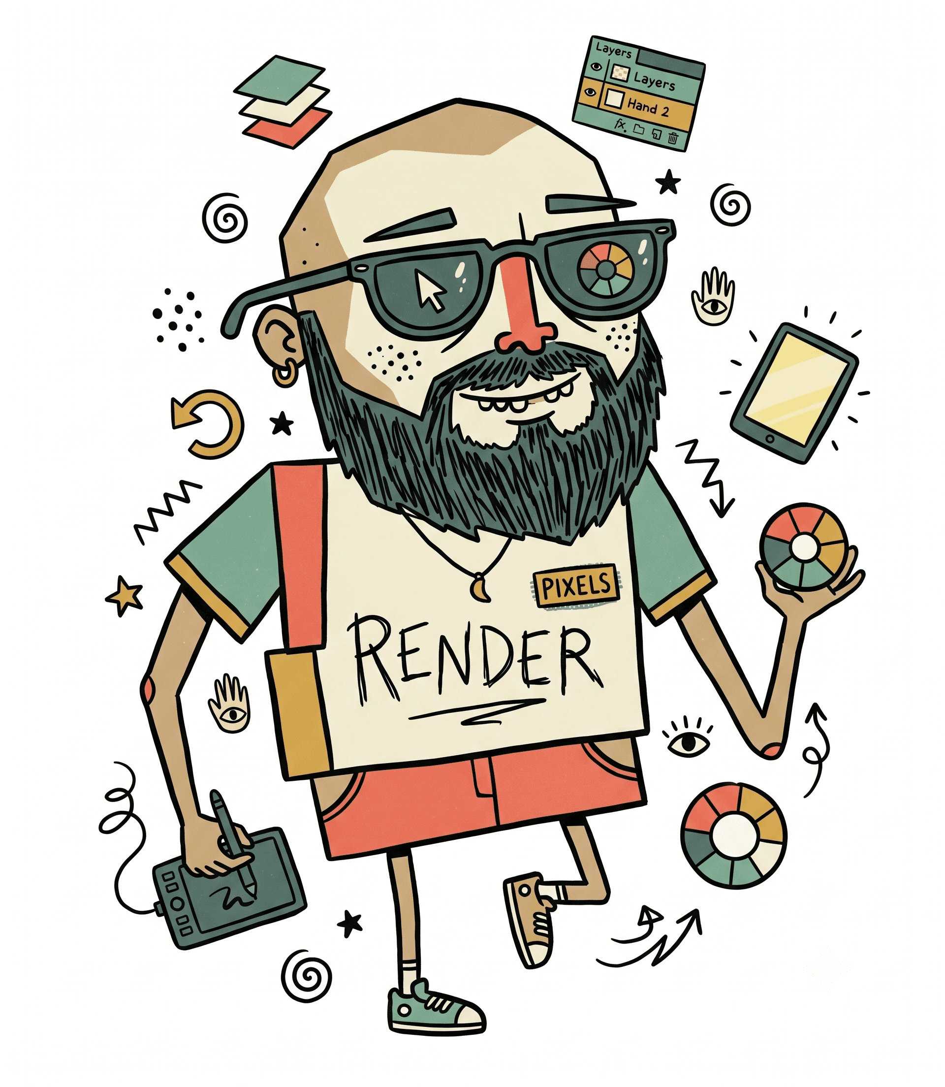 TSHArt self-portrait — hand-drawn illustrator character