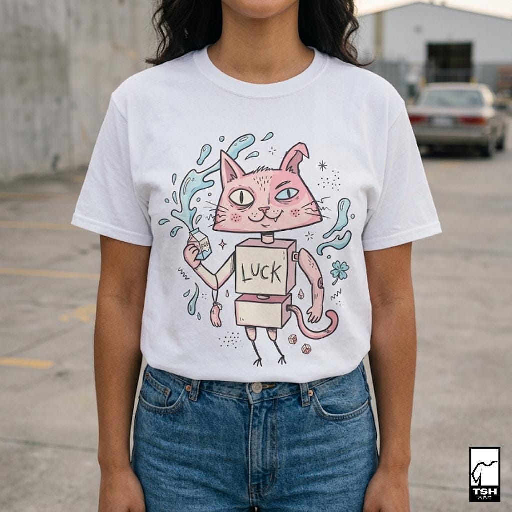 Robot Cat Shirt | Weirdcore T Shirt | Creepy Cute Graphic Tee | Lucky Cat Lowbrow Tee | Indie Art Shirt | Alt Aesthetic Gift