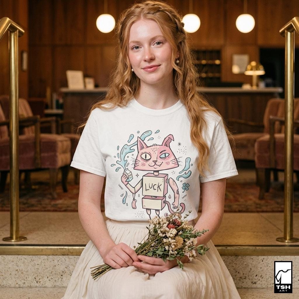 Robot Cat Shirt | Weirdcore T Shirt | Creepy Cute Graphic Tee | Lucky Cat Lowbrow Tee | Indie Art Shirt | Alt Aesthetic Gift