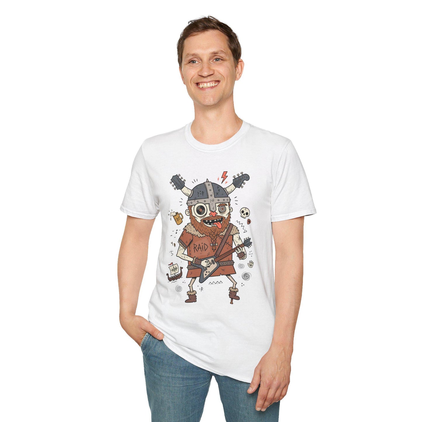 Viking Rocker T-Shirt | Norse Heavy Metal Shirt | Viking Guitar Graphic Tee | Guitarist Gift | Unisex Metal Tee