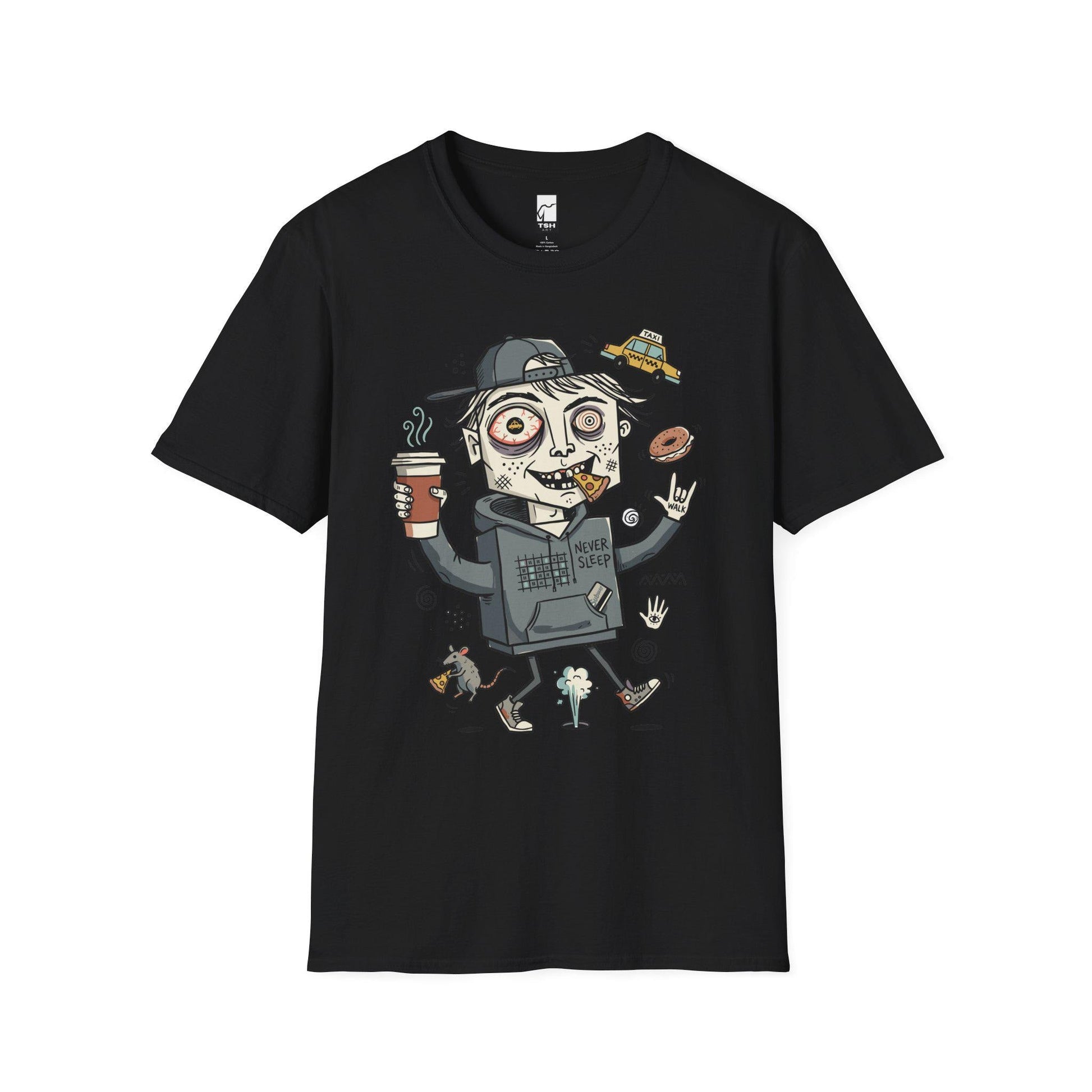NYC Shirt | Never Sleeps Tee | Urban Street T Shirt | New York Graphic Tee | Pizza Rat Shirt | New Yorker Gift