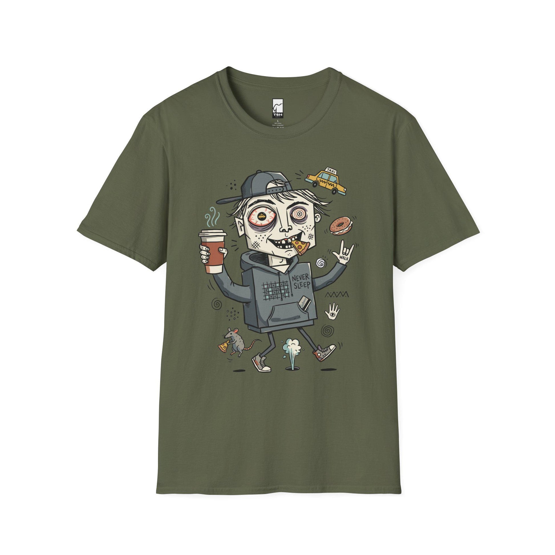 NYC Shirt | Never Sleeps Tee | Urban Street T Shirt | New York Graphic Tee | Pizza Rat Shirt | New Yorker Gift