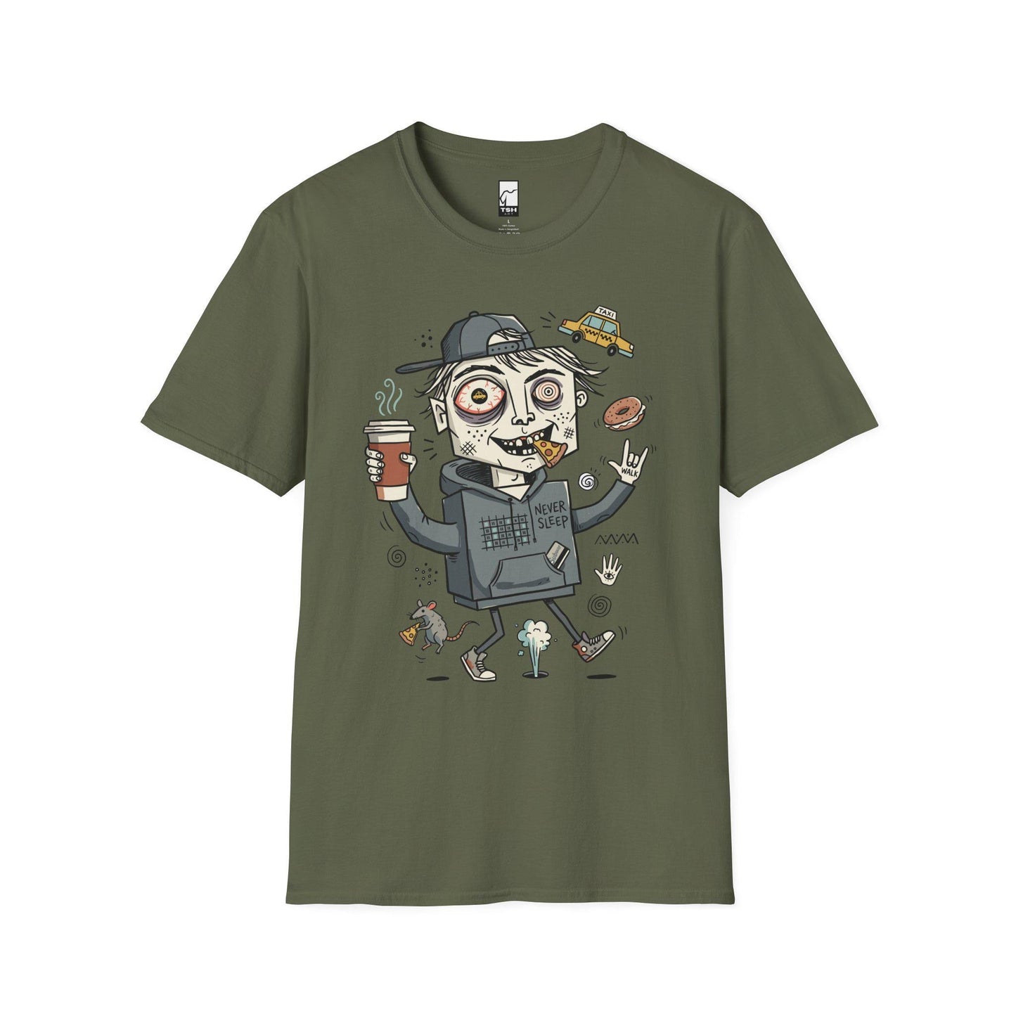 NYC Shirt | Never Sleeps Tee | Urban Street T Shirt | New York Graphic Tee | Pizza Rat Shirt | New Yorker Gift