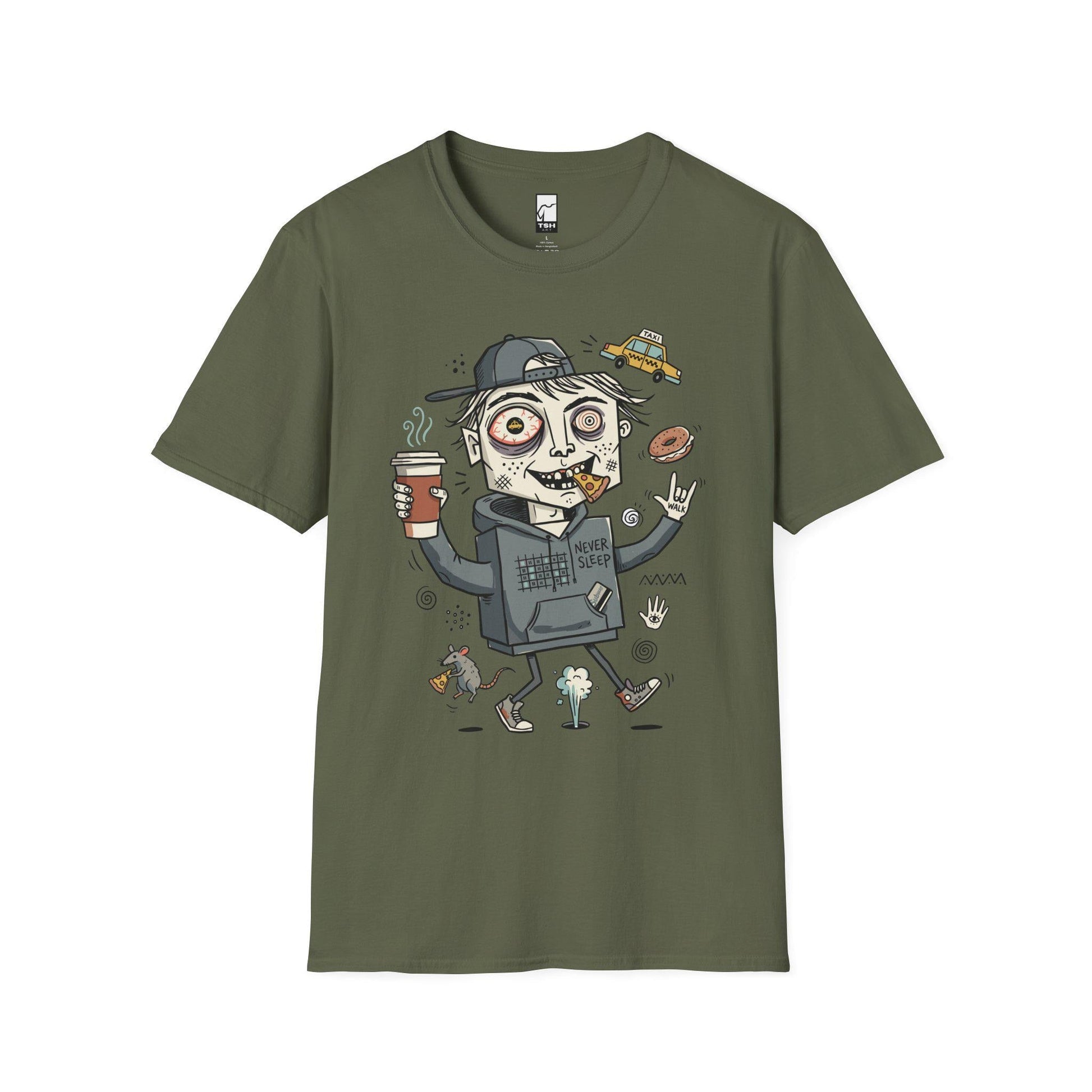 NYC Shirt | Never Sleeps Tee | Urban Street T Shirt | New York Graphic Tee | Pizza Rat Shirt | New Yorker Gift