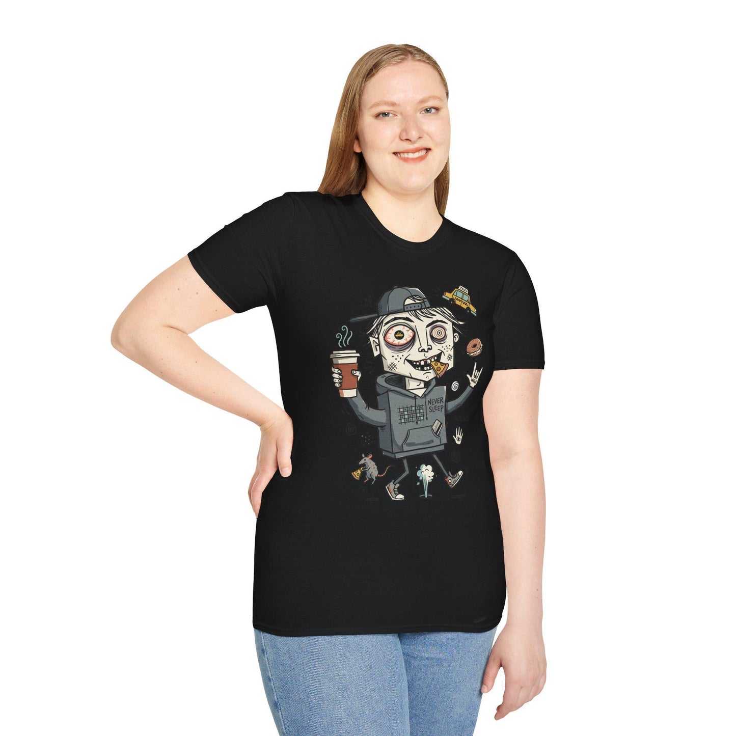NYC Shirt | Never Sleeps Tee | Urban Street T Shirt | New York Graphic Tee | Pizza Rat Shirt | New Yorker Gift