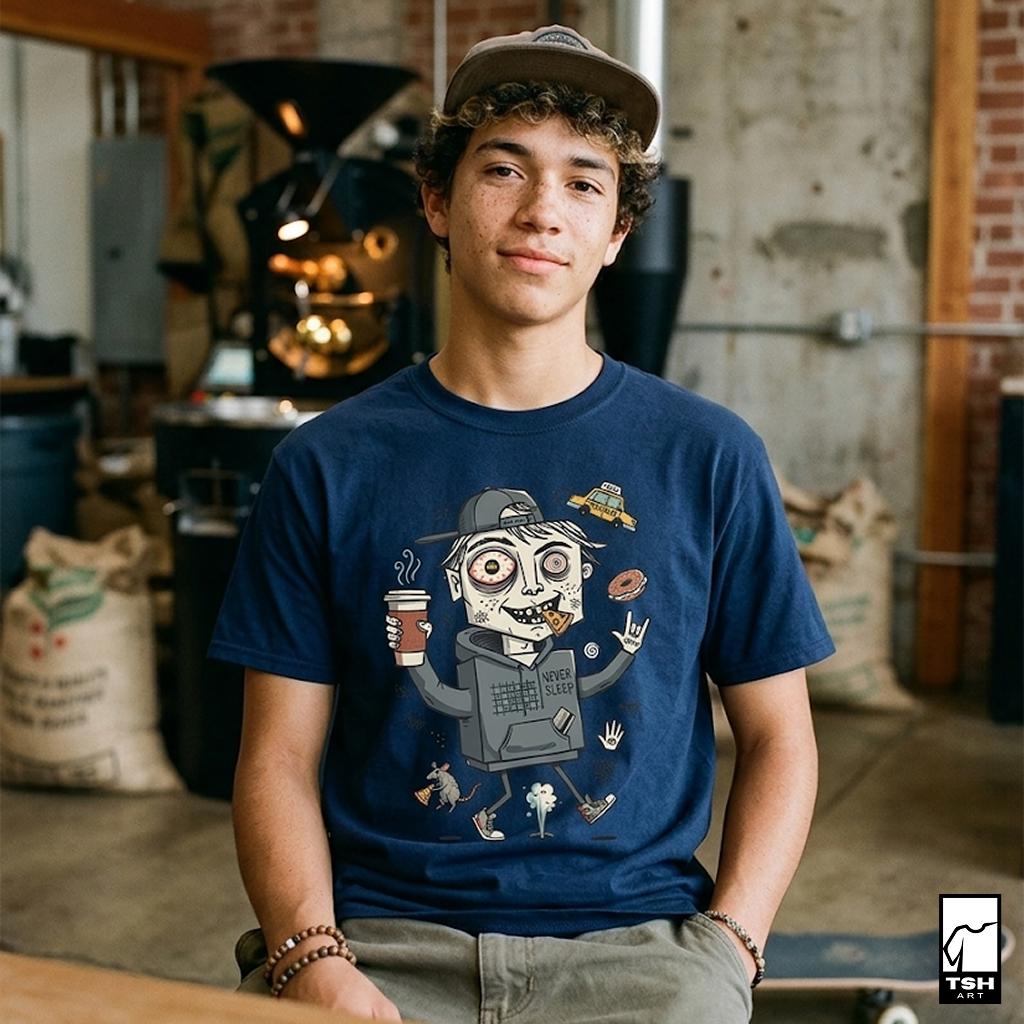 NYC Shirt | Never Sleeps Tee | Urban Street T Shirt | New York Graphic Tee | Pizza Rat Shirt | New Yorker Gift