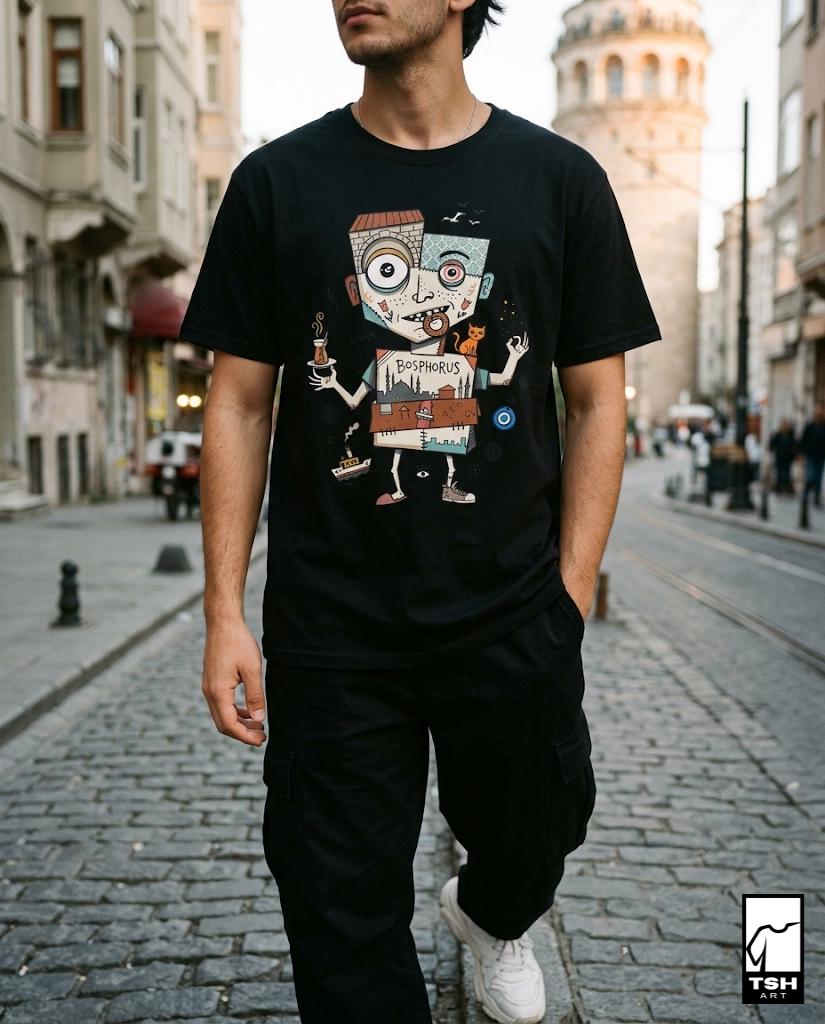 Istanbul Cat Shirt | Bosphorus Tea Tee | Turkish Street Cat T Shirt | Evil Eye Graphic Tee | Ottoman Art Shirt | Turkey Lover Gift