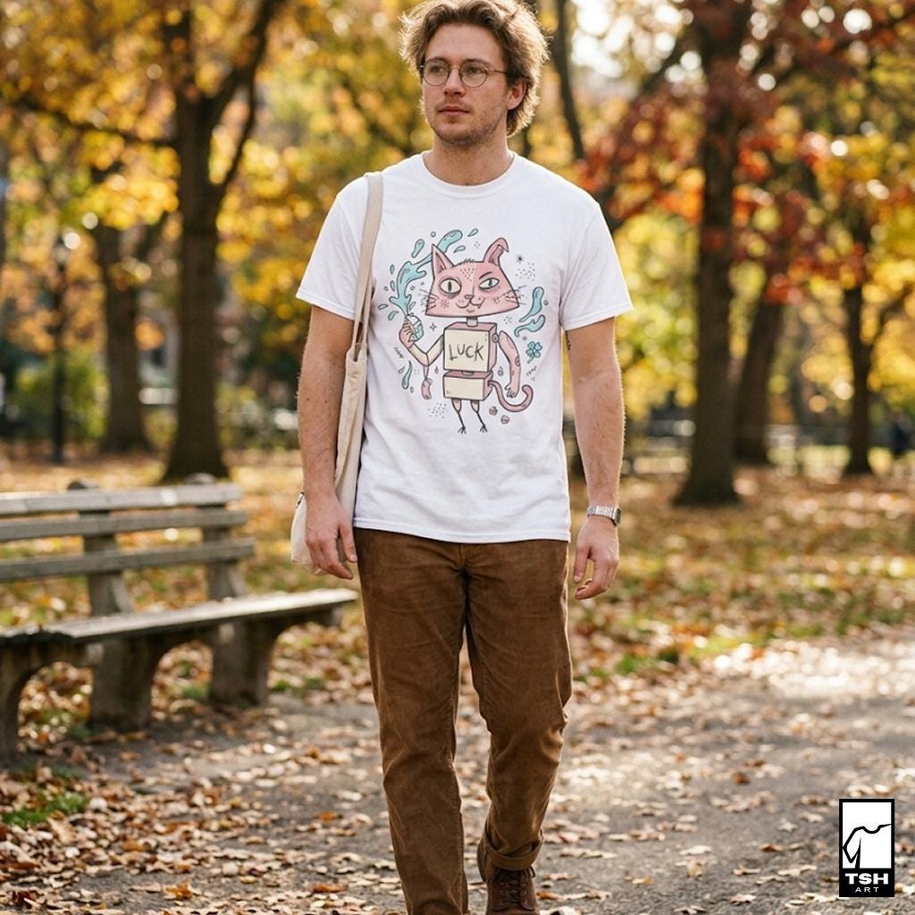 Robot Cat Shirt | Weirdcore T Shirt | Creepy Cute Graphic Tee | Lucky Cat Lowbrow Tee | Indie Art Shirt | Alt Aesthetic Gift