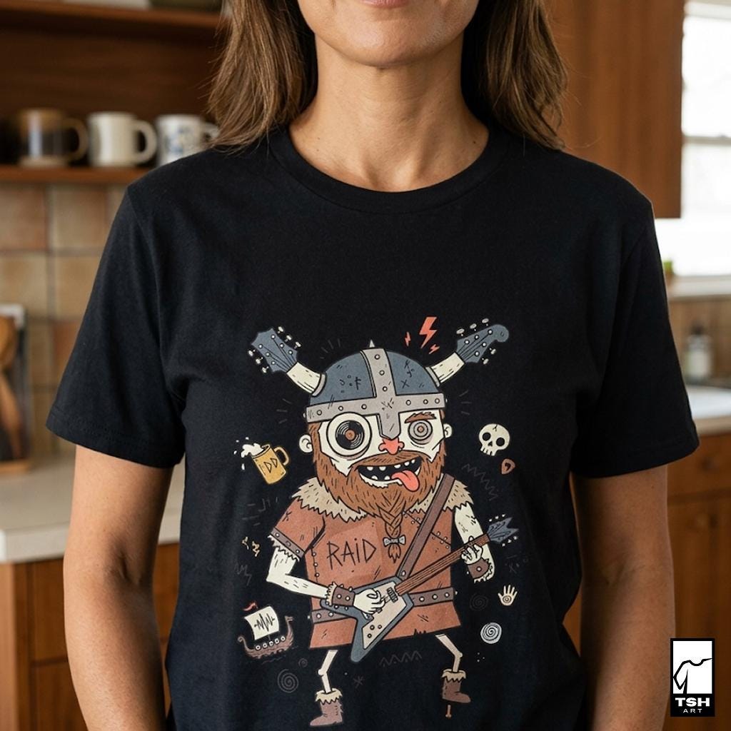 Viking Rocker T-Shirt | Norse Heavy Metal Shirt | Viking Guitar Graphic Tee | Guitarist Gift | Unisex Metal Tee