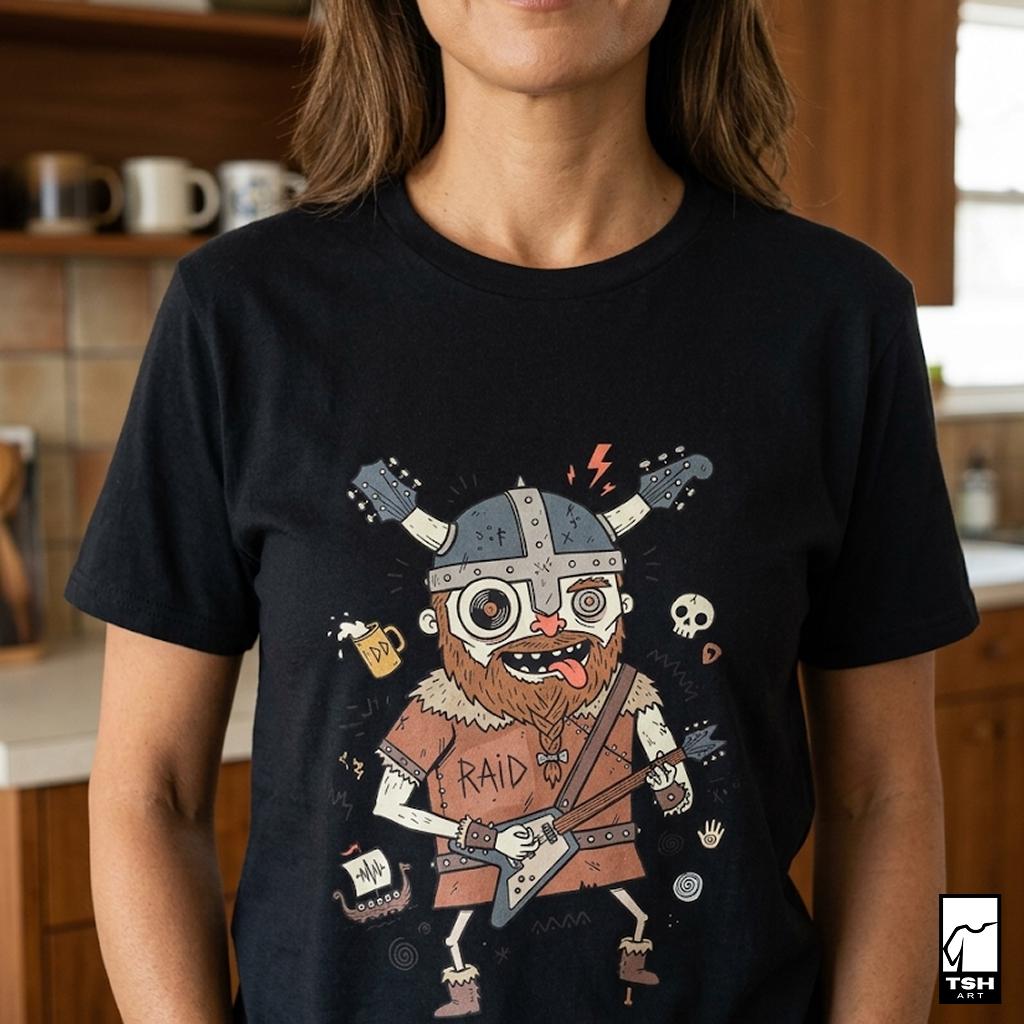 Viking Rocker T-Shirt | Norse Heavy Metal Shirt | Viking Guitar Graphic Tee | Guitarist Gift | Unisex Metal Tee