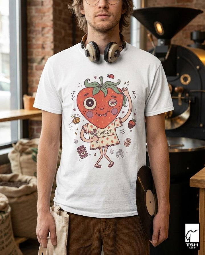 Strawberry Shirt | Cottagecore Fruit Tee | Soft Girl T Shirt | Coquette Aesthetic Graphic Tee | Kawaii Strawberry Shirt | Cute Fruit Gift
