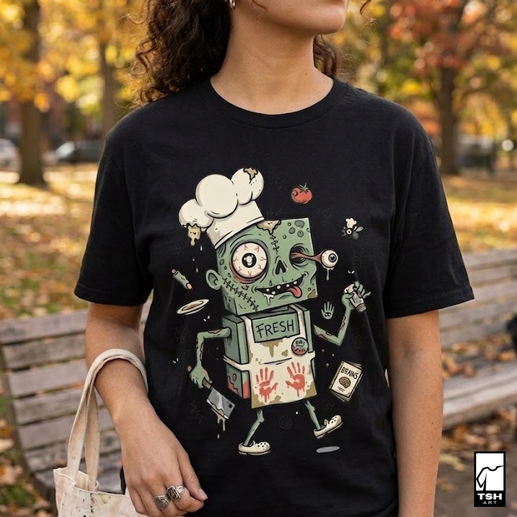 Zombie Chef T-Shirt | Funny Horror Cooking Shirt | Halloween Graphic Tee | Spooky Foodie Shirt | Zombie Cook Tee | Unisex Halloween Gift