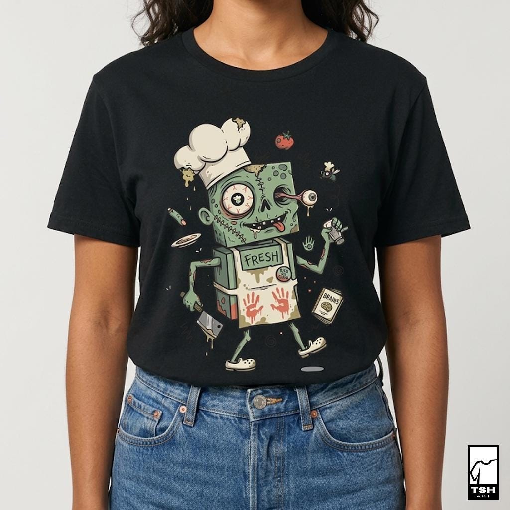 Zombie Chef T-Shirt | Funny Horror Cooking Shirt | Halloween Graphic Tee | Spooky Foodie Shirt | Zombie Cook Tee | Unisex Halloween Gift