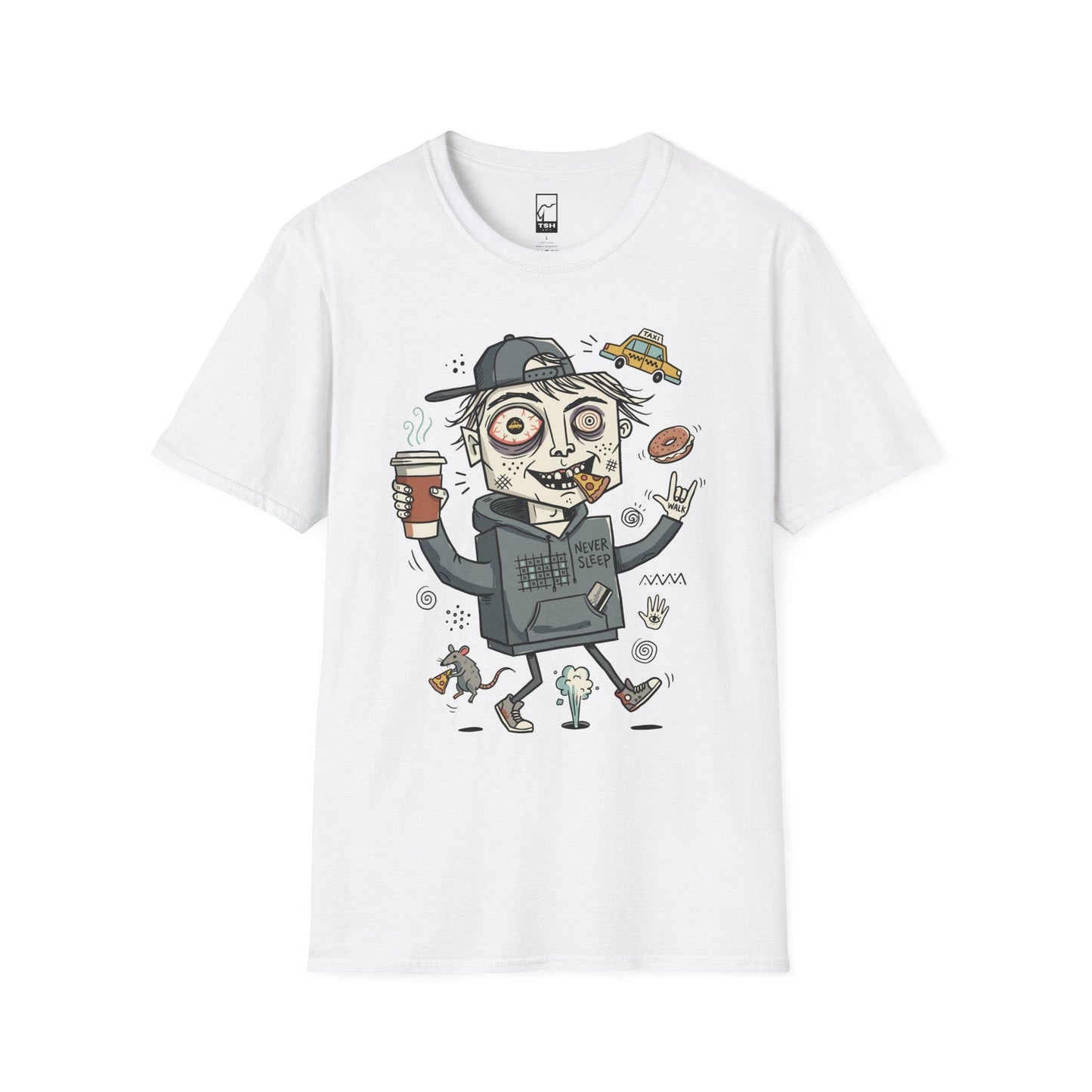 NYC Shirt | Never Sleeps Tee | Urban Street T Shirt | New York Graphic Tee | Pizza Rat Shirt | New Yorker Gift