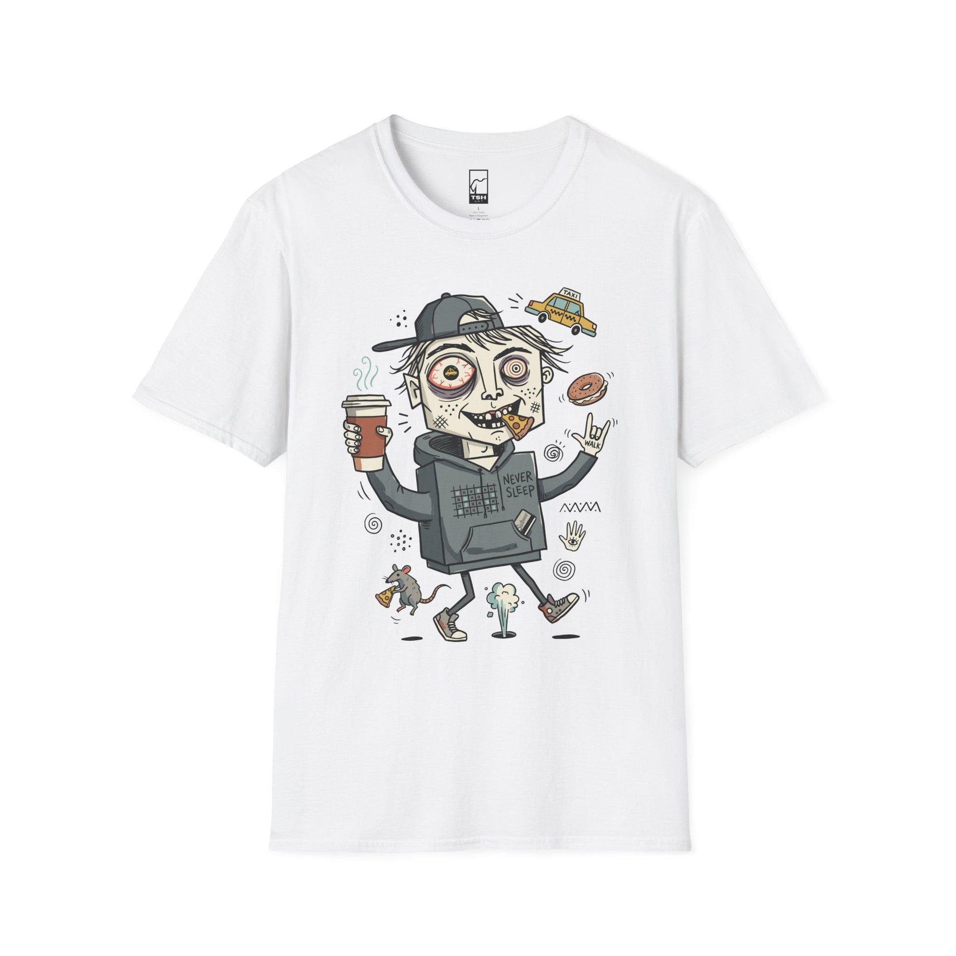 NYC Shirt | Never Sleeps Tee | Urban Street T Shirt | New York Graphic Tee | Pizza Rat Shirt | New Yorker Gift