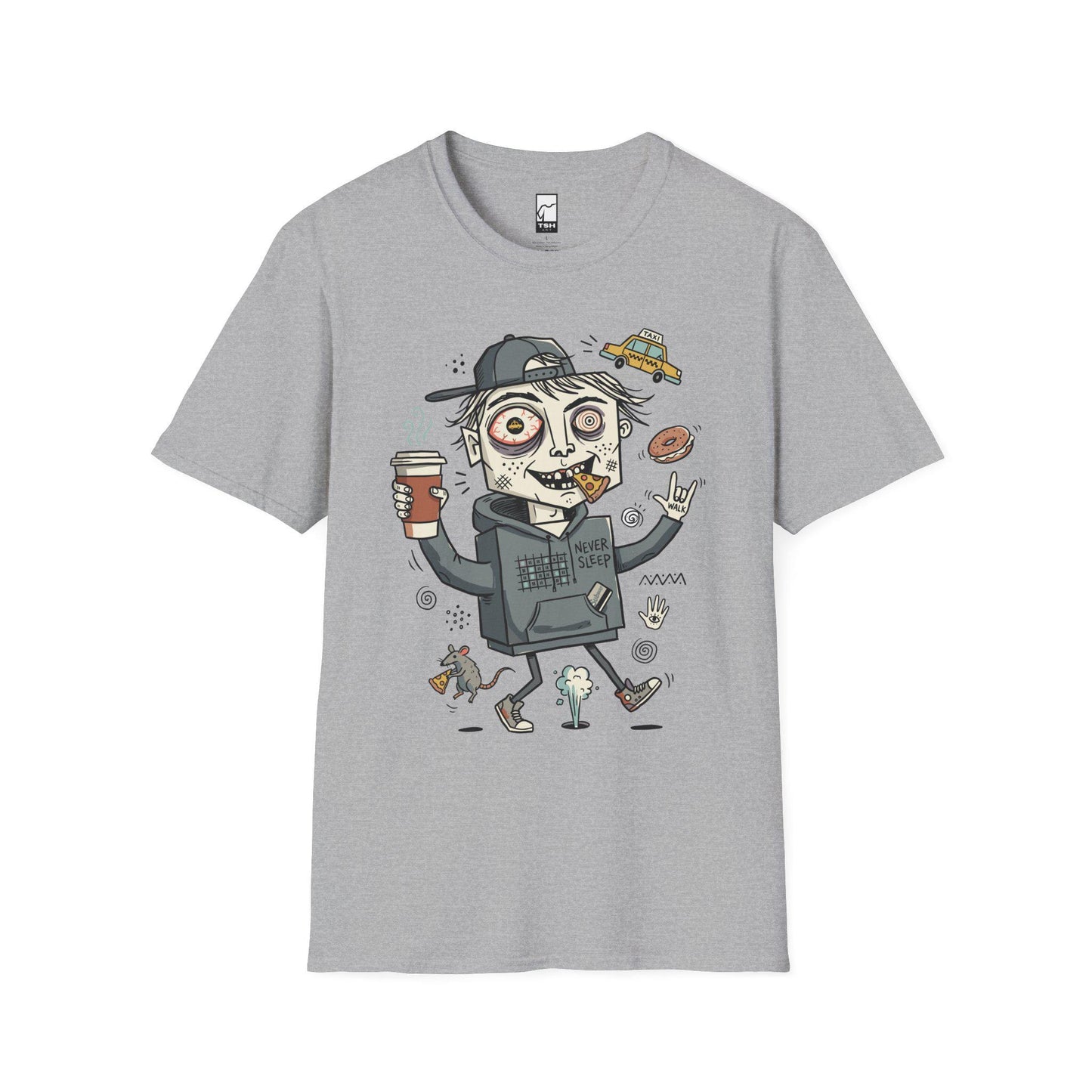 NYC Shirt | Never Sleeps Tee | Urban Street T Shirt | New York Graphic Tee | Pizza Rat Shirt | New Yorker Gift