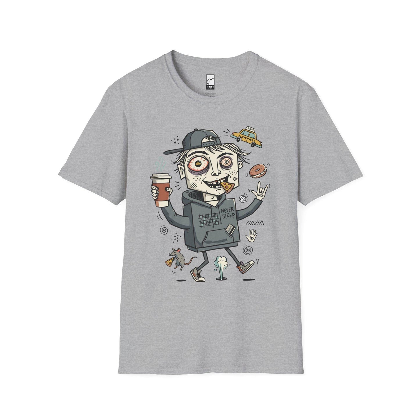 NYC Shirt | Never Sleeps Tee | Urban Street T Shirt | New York Graphic Tee | Pizza Rat Shirt | New Yorker Gift
