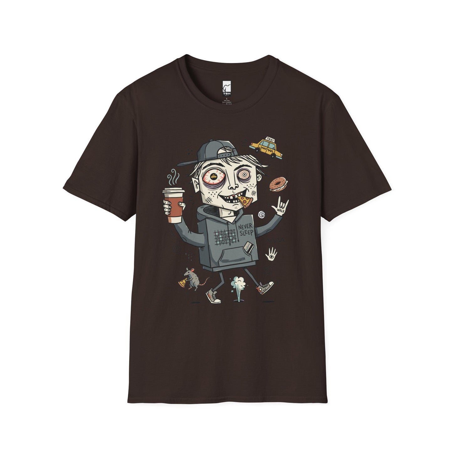 NYC Shirt | Never Sleeps Tee | Urban Street T Shirt | New York Graphic Tee | Pizza Rat Shirt | New Yorker Gift