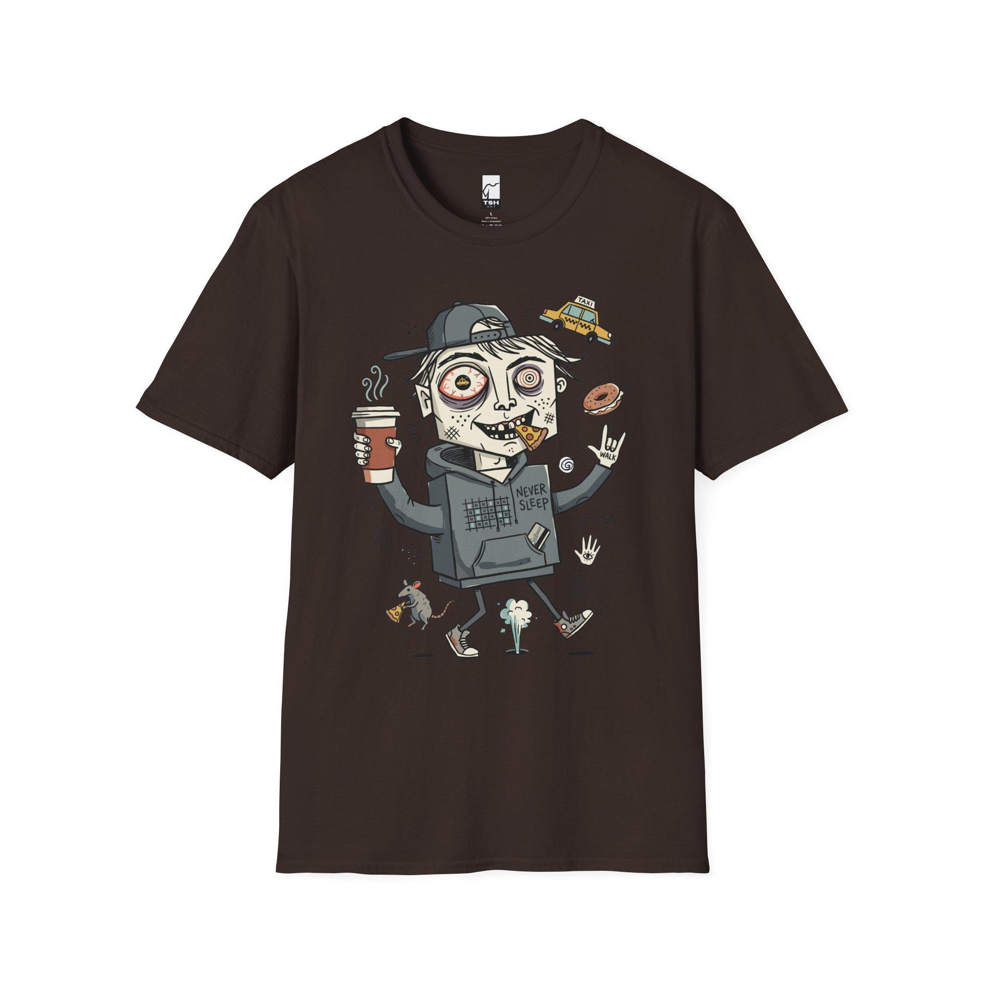 NYC Shirt | Never Sleeps Tee | Urban Street T Shirt | New York Graphic Tee | Pizza Rat Shirt | New Yorker Gift