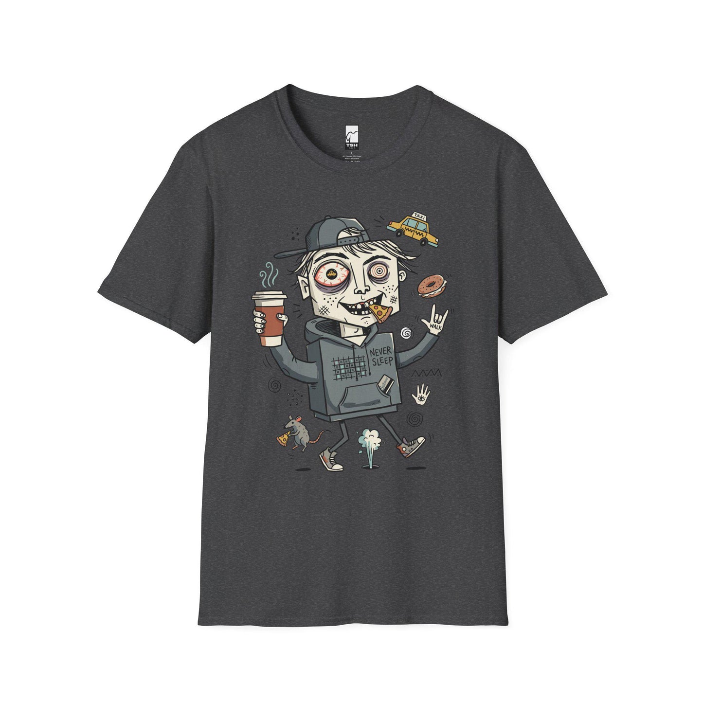 NYC Shirt | Never Sleeps Tee | Urban Street T Shirt | New York Graphic Tee | Pizza Rat Shirt | New Yorker Gift