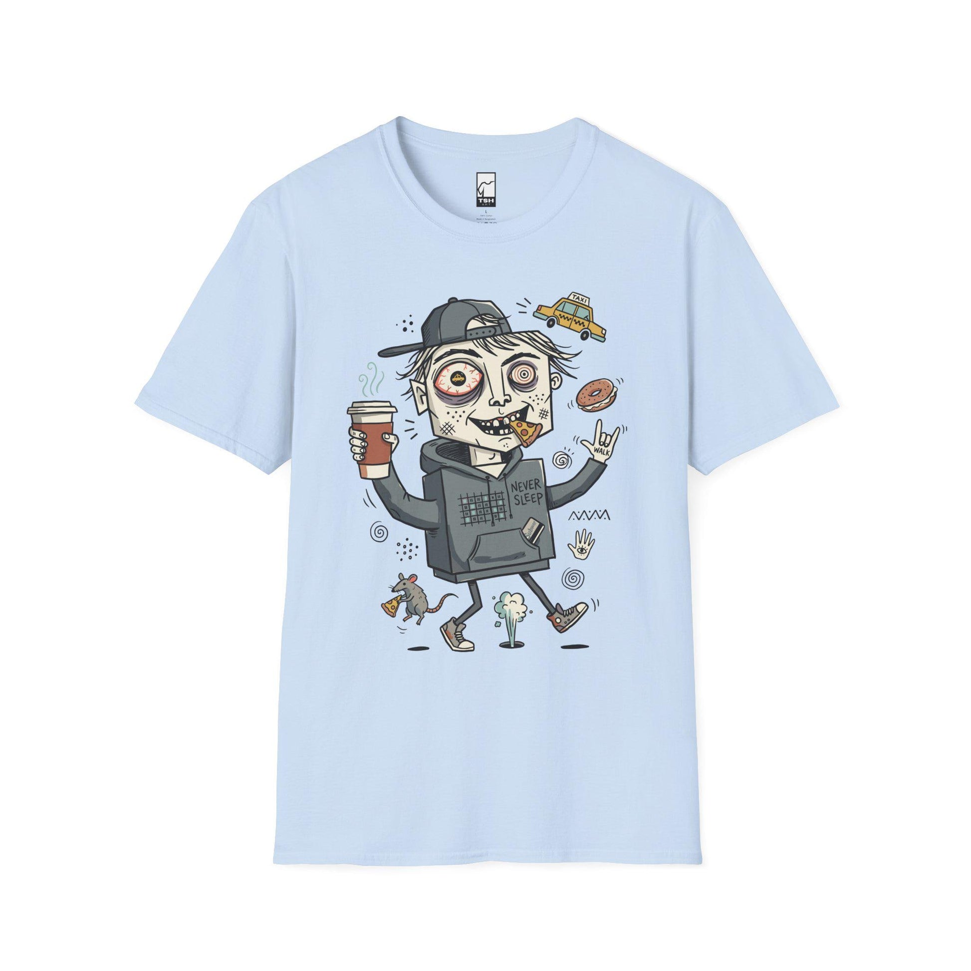 NYC Shirt | Never Sleeps Tee | Urban Street T Shirt | New York Graphic Tee | Pizza Rat Shirt | New Yorker Gift