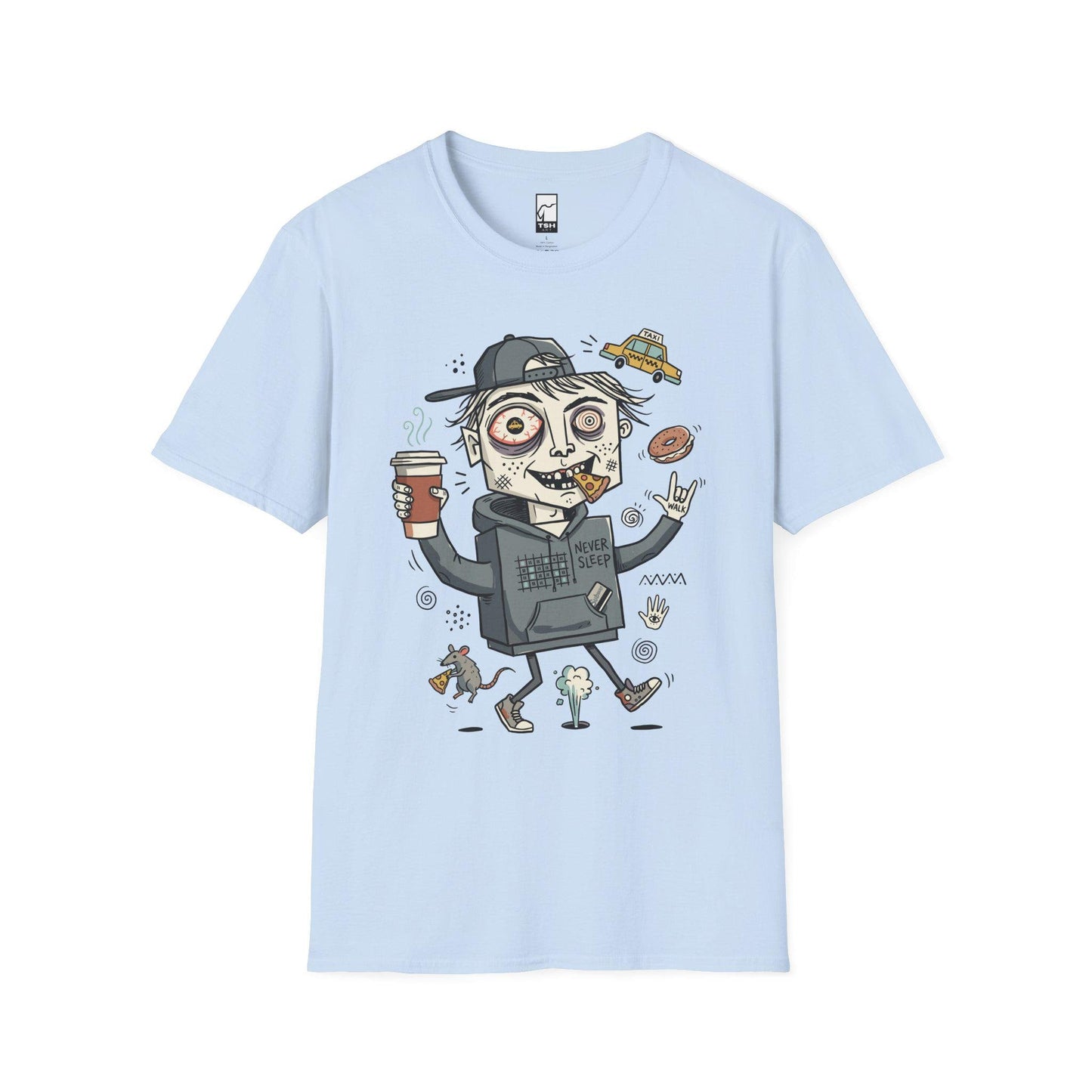 NYC Shirt | Never Sleeps Tee | Urban Street T Shirt | New York Graphic Tee | Pizza Rat Shirt | New Yorker Gift