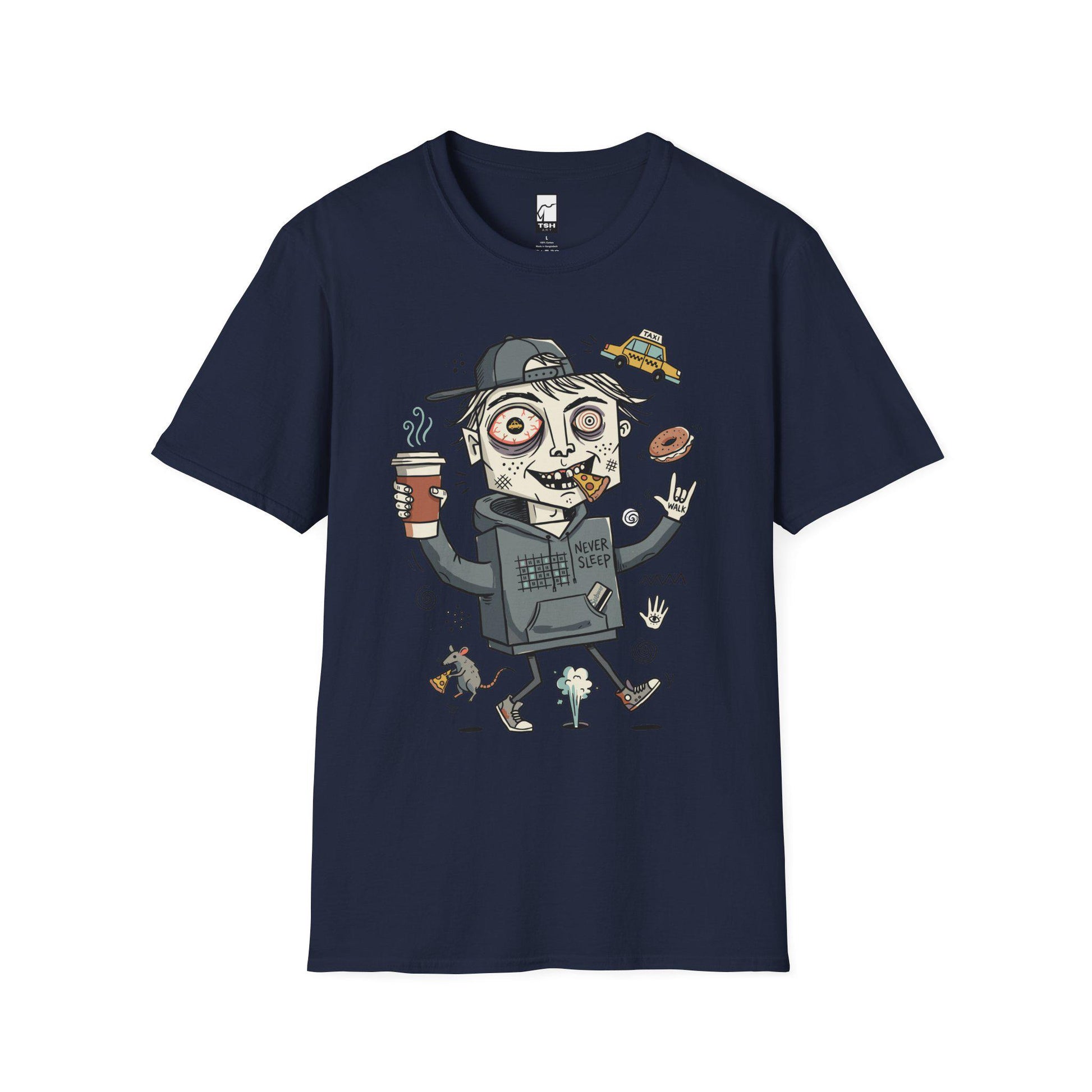 NYC Shirt | Never Sleeps Tee | Urban Street T Shirt | New York Graphic Tee | Pizza Rat Shirt | New Yorker Gift