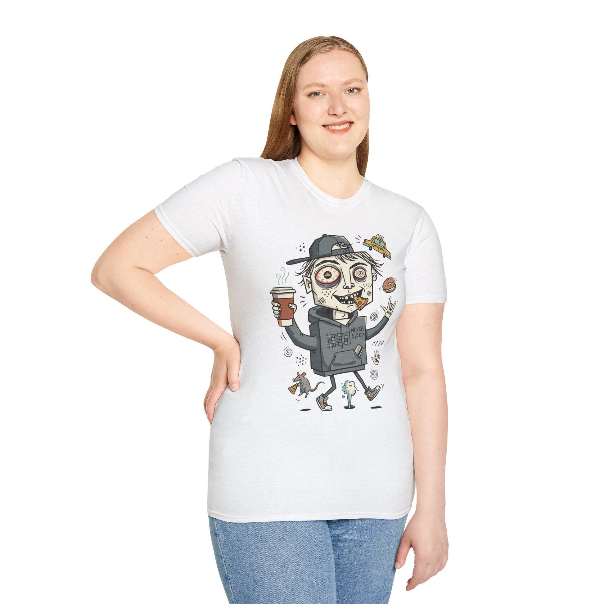 NYC Shirt | Never Sleeps Tee | Urban Street T Shirt | New York Graphic Tee | Pizza Rat Shirt | New Yorker Gift