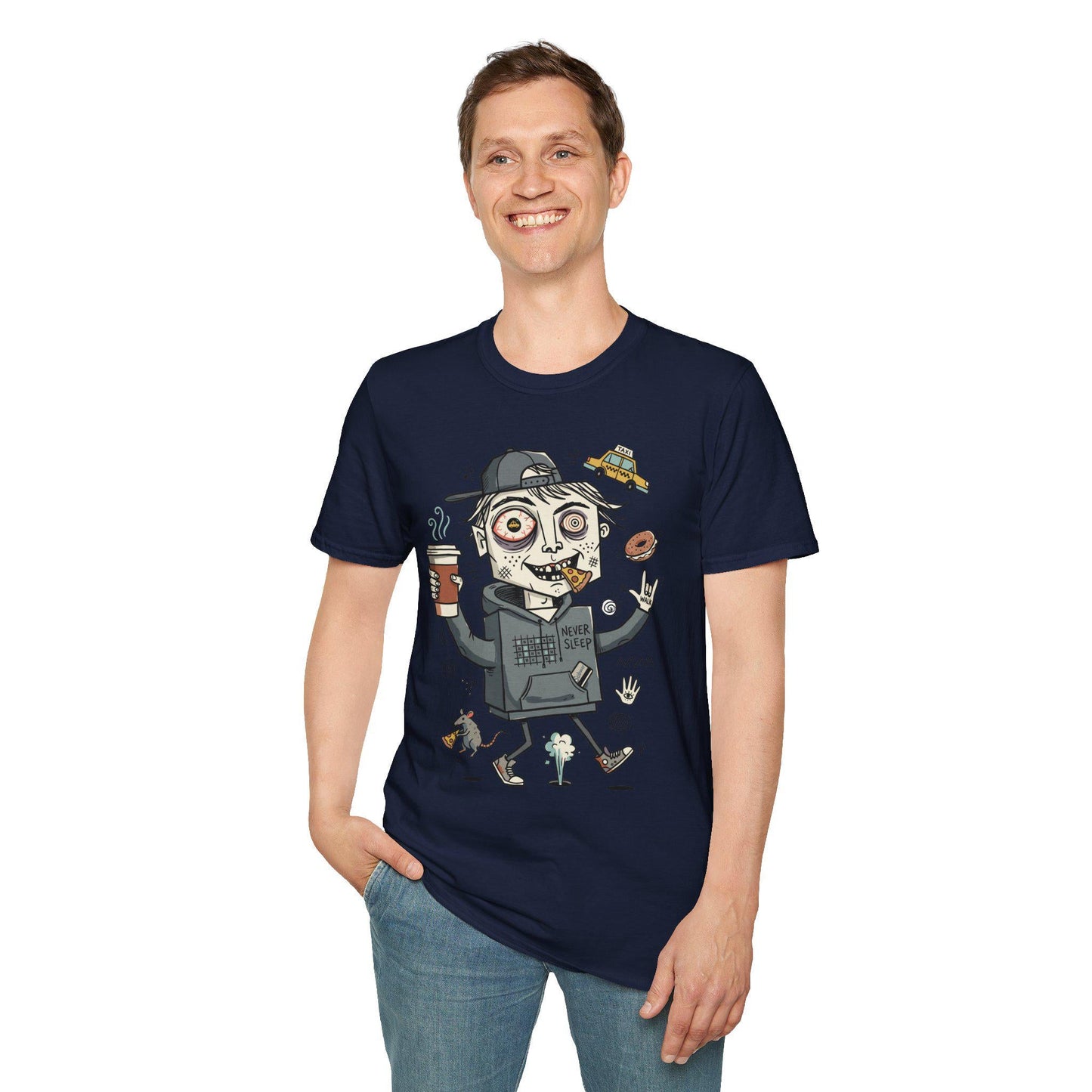 NYC Shirt | Never Sleeps Tee | Urban Street T Shirt | New York Graphic Tee | Pizza Rat Shirt | New Yorker Gift
