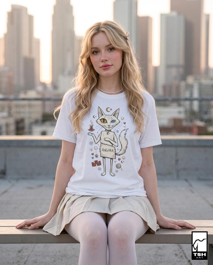 Turkish Angora Cat Tee | Ankara Cat Shirt | Funny White Cat T Shirt | Turkish Culture Graphic Tee | Fluffy Cat Shirt | Cat Lover Gift