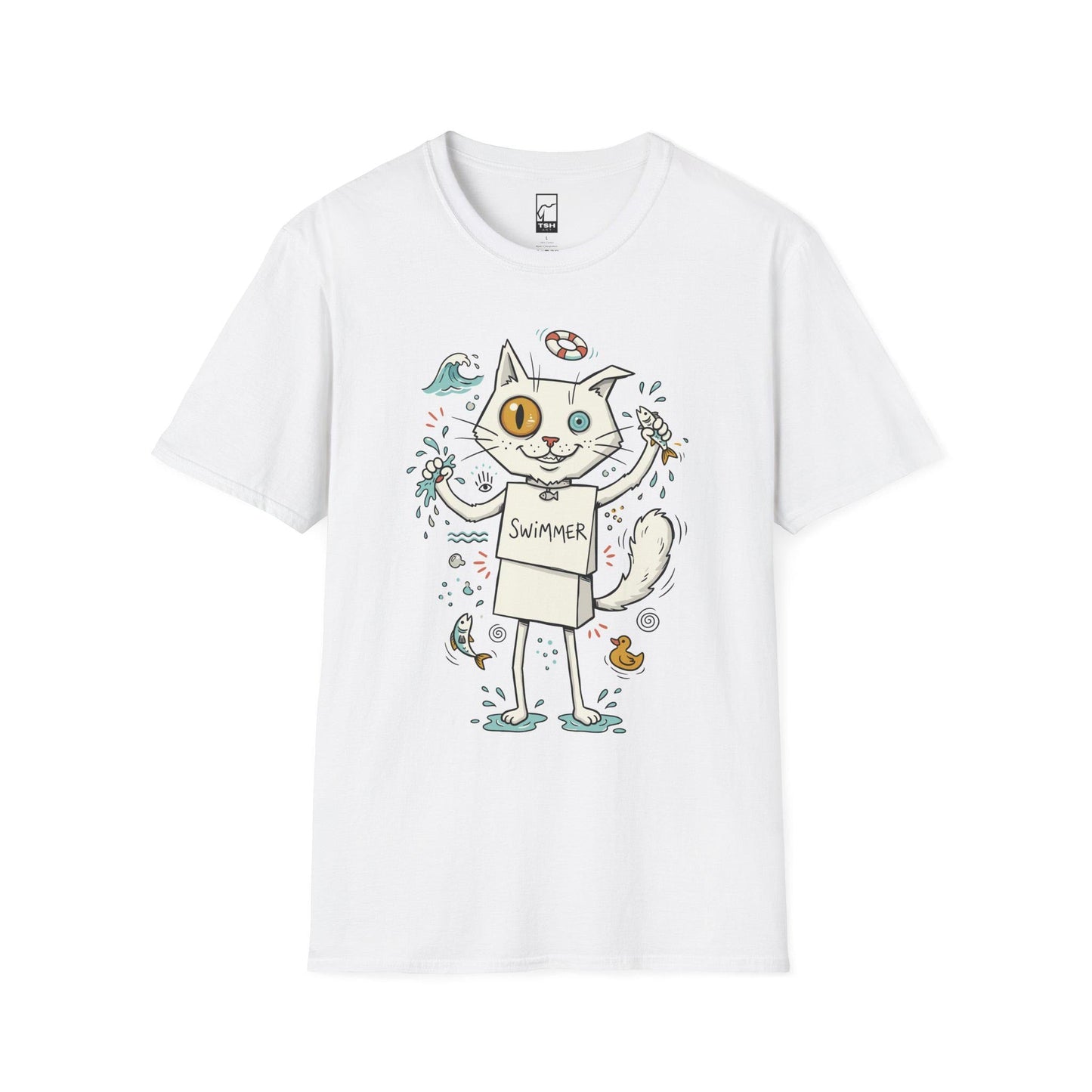 Turkish Van Cat Tee | Swimming Cat Shirt | Funny Water Cat Tee | Heterochromia Graphic Tee | White Cat Shirt | Cat Lover Gift