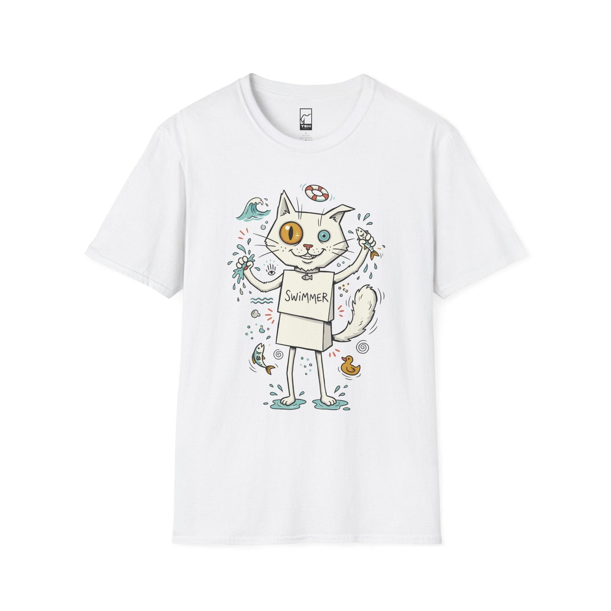Turkish Van Cat Tee | Swimming Cat Shirt | Funny Water Cat Tee | Heterochromia Graphic Tee | White Cat Shirt | Cat Lover Gift