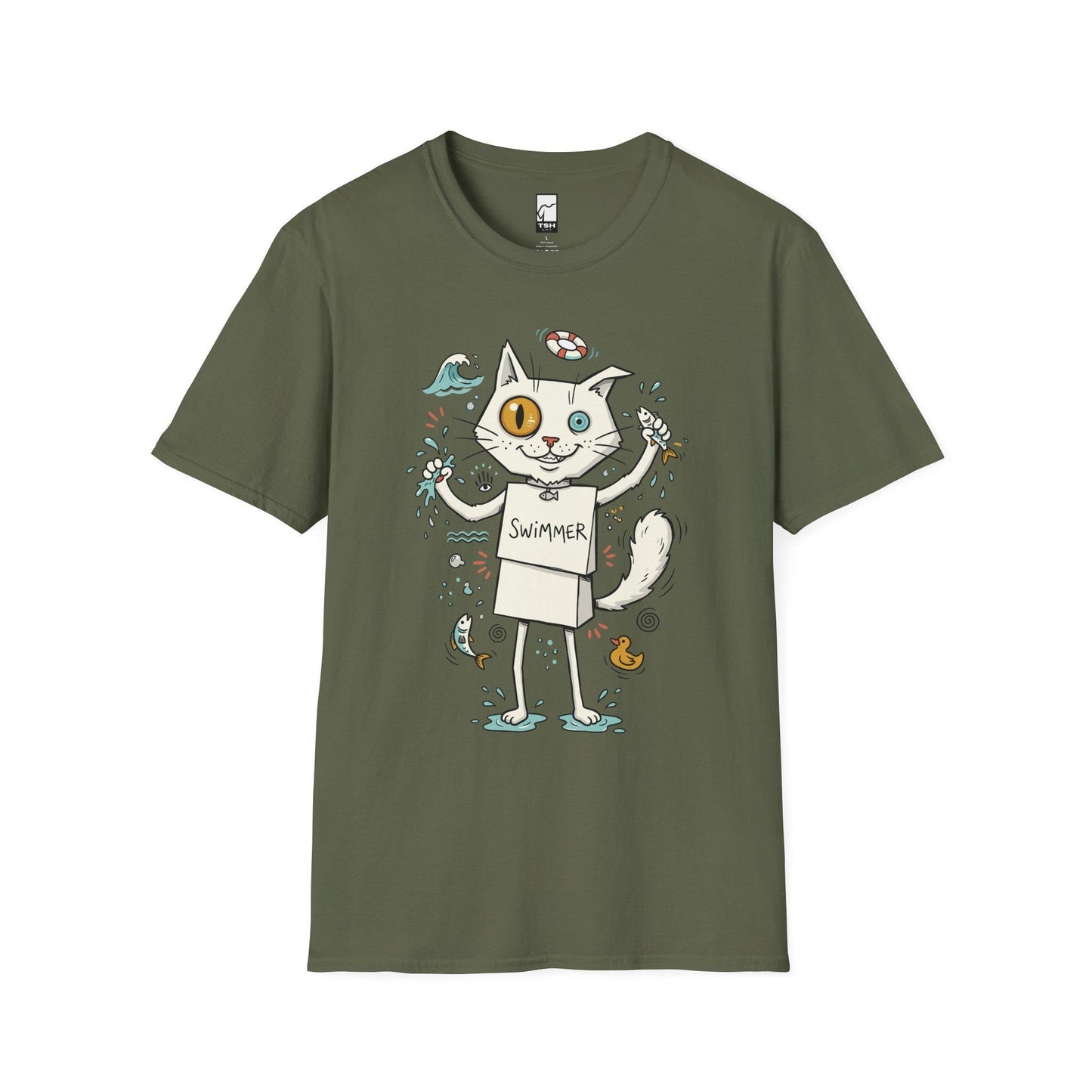 Turkish Van Cat Tee | Swimming Cat Shirt | Funny Water Cat Tee | Heterochromia Graphic Tee | White Cat Shirt | Cat Lover Gift