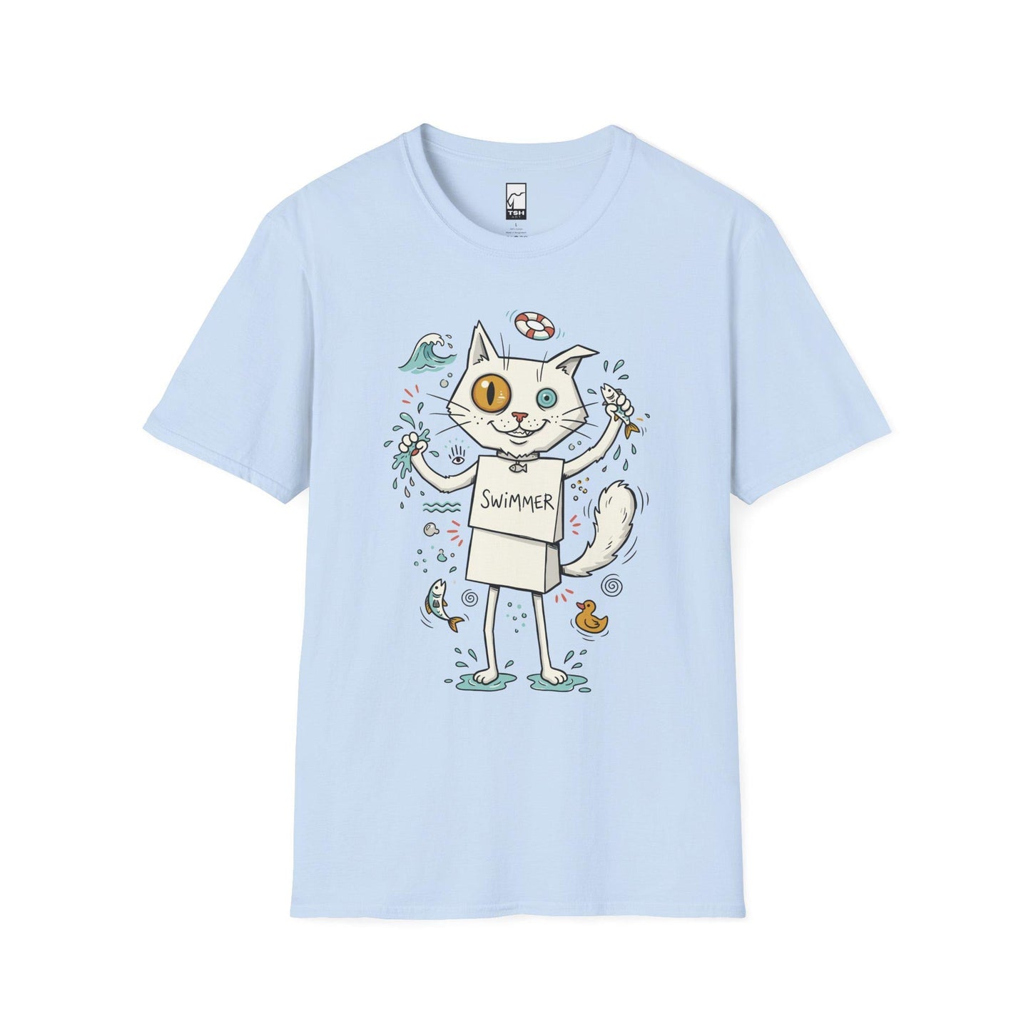 Turkish Van Cat Tee | Swimming Cat Shirt | Funny Water Cat Tee | Heterochromia Graphic Tee | White Cat Shirt | Cat Lover Gift