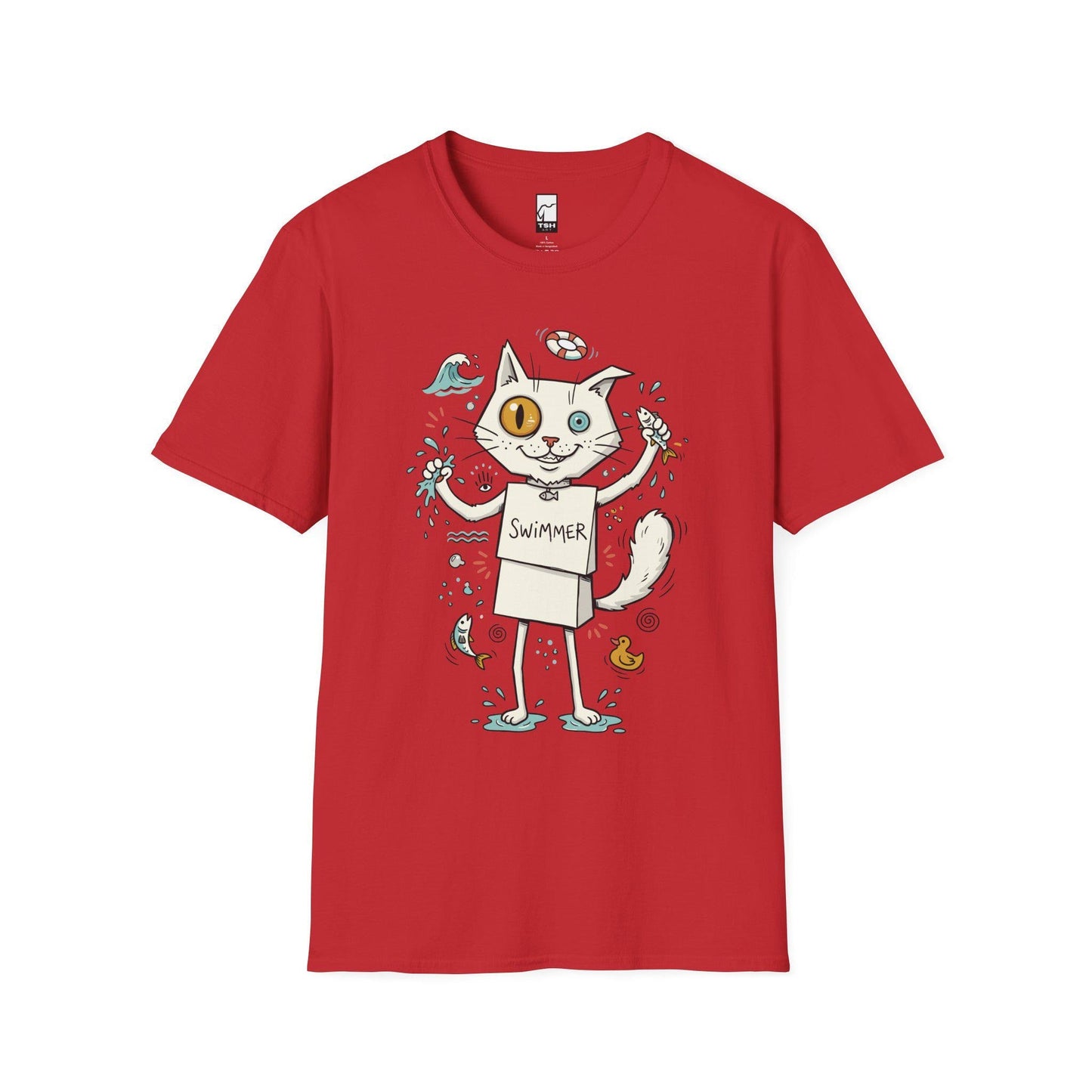 Turkish Van Cat Tee | Swimming Cat Shirt | Funny Water Cat Tee | Heterochromia Graphic Tee | White Cat Shirt | Cat Lover Gift