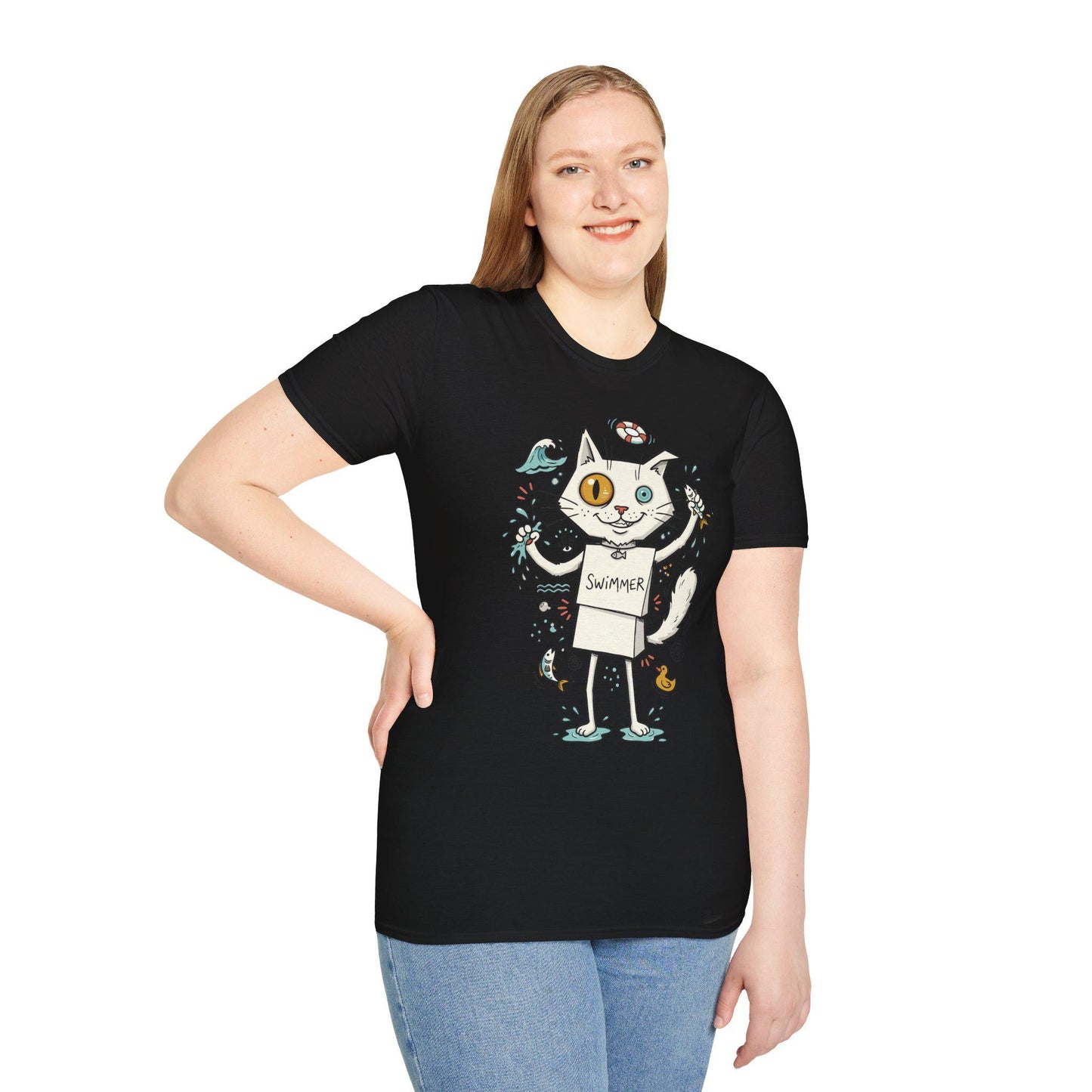 Turkish Van Cat Tee | Swimming Cat Shirt | Funny Water Cat Tee | Heterochromia Graphic Tee | White Cat Shirt | Cat Lover Gift