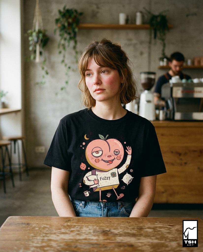 Peach Shirt | Cozy Sleepy Tee | Coffee Lover T Shirt | Lazy Morning Graphic Tee | Kawaii Peach Shirt | Self Care Gift