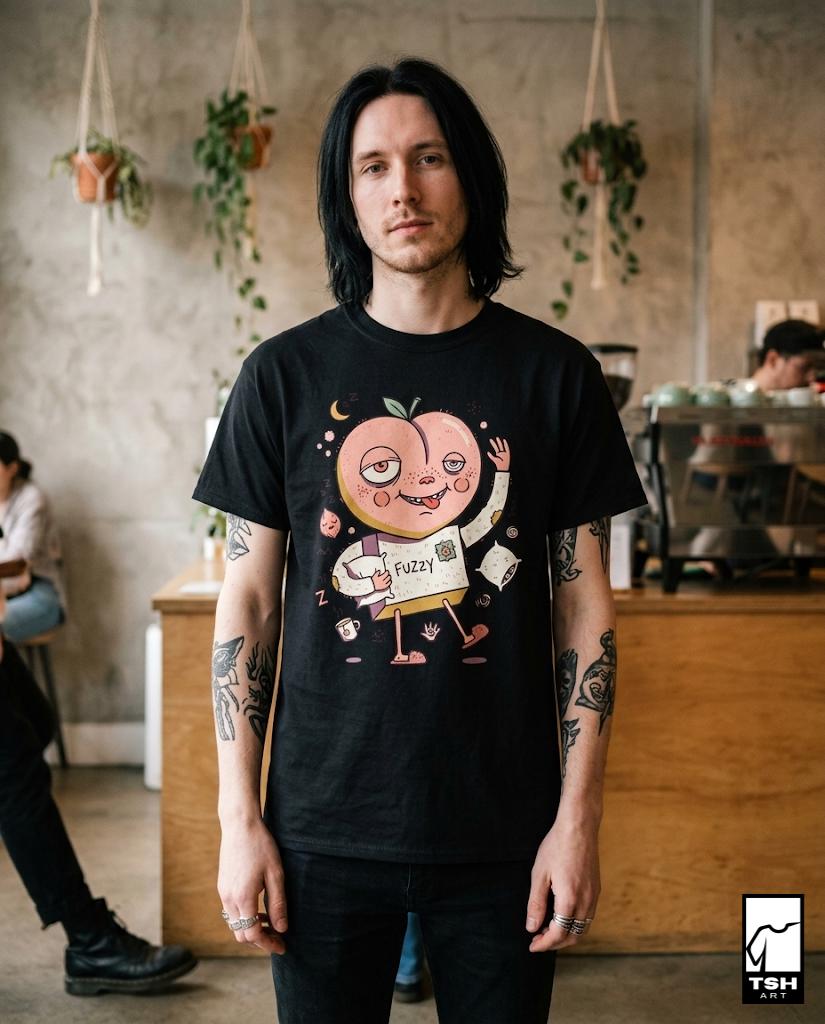 Peach Shirt | Cozy Sleepy Tee | Coffee Lover T Shirt | Lazy Morning Graphic Tee | Kawaii Peach Shirt | Self Care Gift