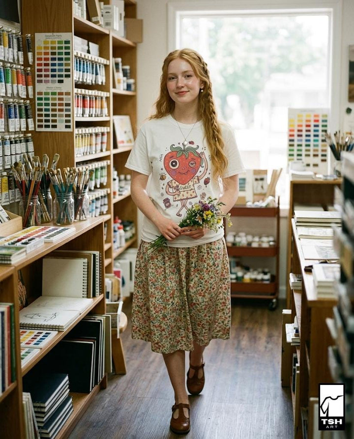 Strawberry Shirt | Cottagecore Fruit Tee | Soft Girl T Shirt | Coquette Aesthetic Graphic Tee | Kawaii Strawberry Shirt | Cute Fruit Gift