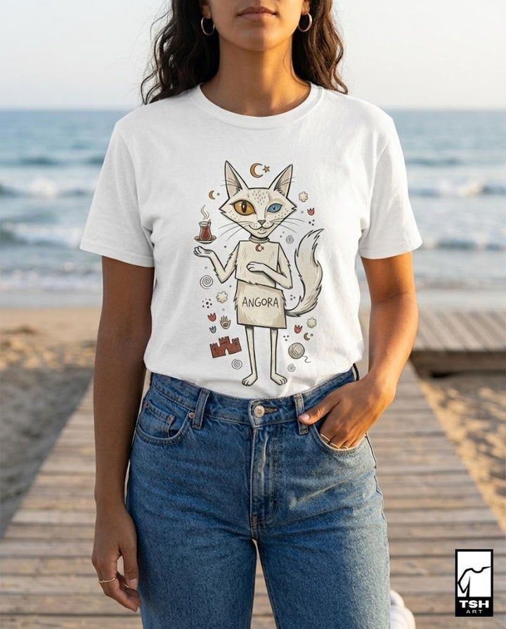 Turkish Angora Cat Tee | Ankara Cat Shirt | Funny White Cat T Shirt | Turkish Culture Graphic Tee | Fluffy Cat Shirt | Cat Lover Gift