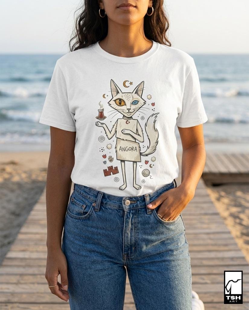 Turkish Angora Cat Tee | Ankara Cat Shirt | Funny White Cat T Shirt | Turkish Culture Graphic Tee | Fluffy Cat Shirt | Cat Lover Gift