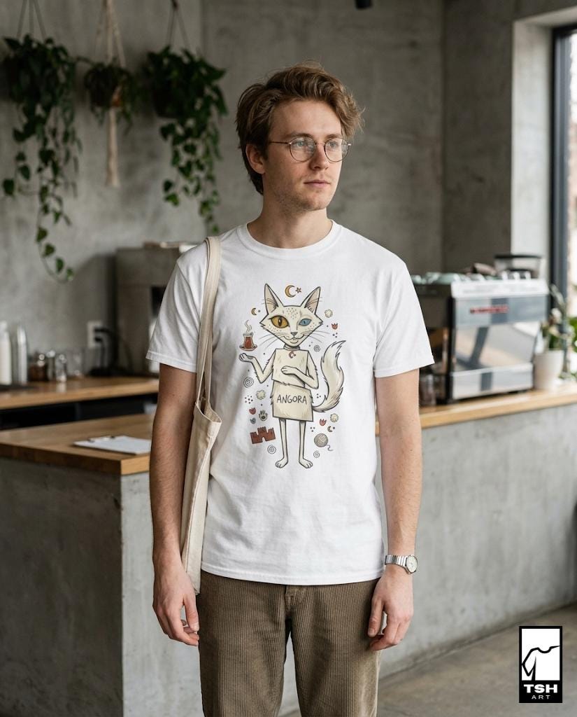 Turkish Angora Cat Tee | Ankara Cat Shirt | Funny White Cat T Shirt | Turkish Culture Graphic Tee | Fluffy Cat Shirt | Cat Lover Gift