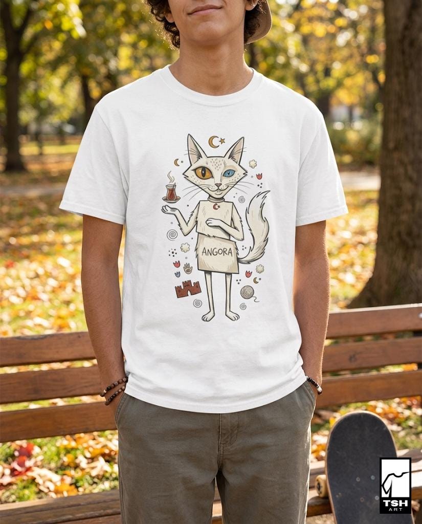 Turkish Angora Cat Tee | Ankara Cat Shirt | Funny White Cat T Shirt | Turkish Culture Graphic Tee | Fluffy Cat Shirt | Cat Lover Gift