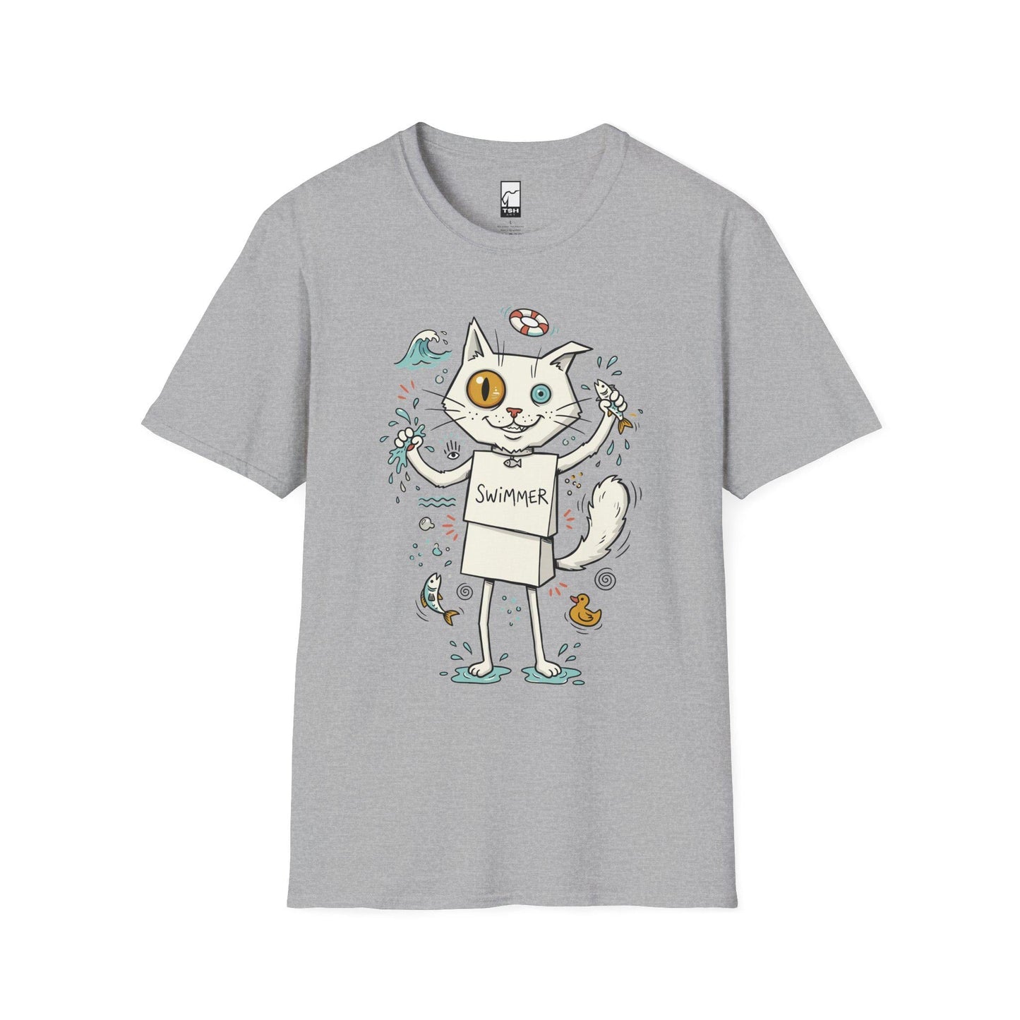 Turkish Van Cat Tee | Swimming Cat Shirt | Funny Water Cat Tee | Heterochromia Graphic Tee | White Cat Shirt | Cat Lover Gift