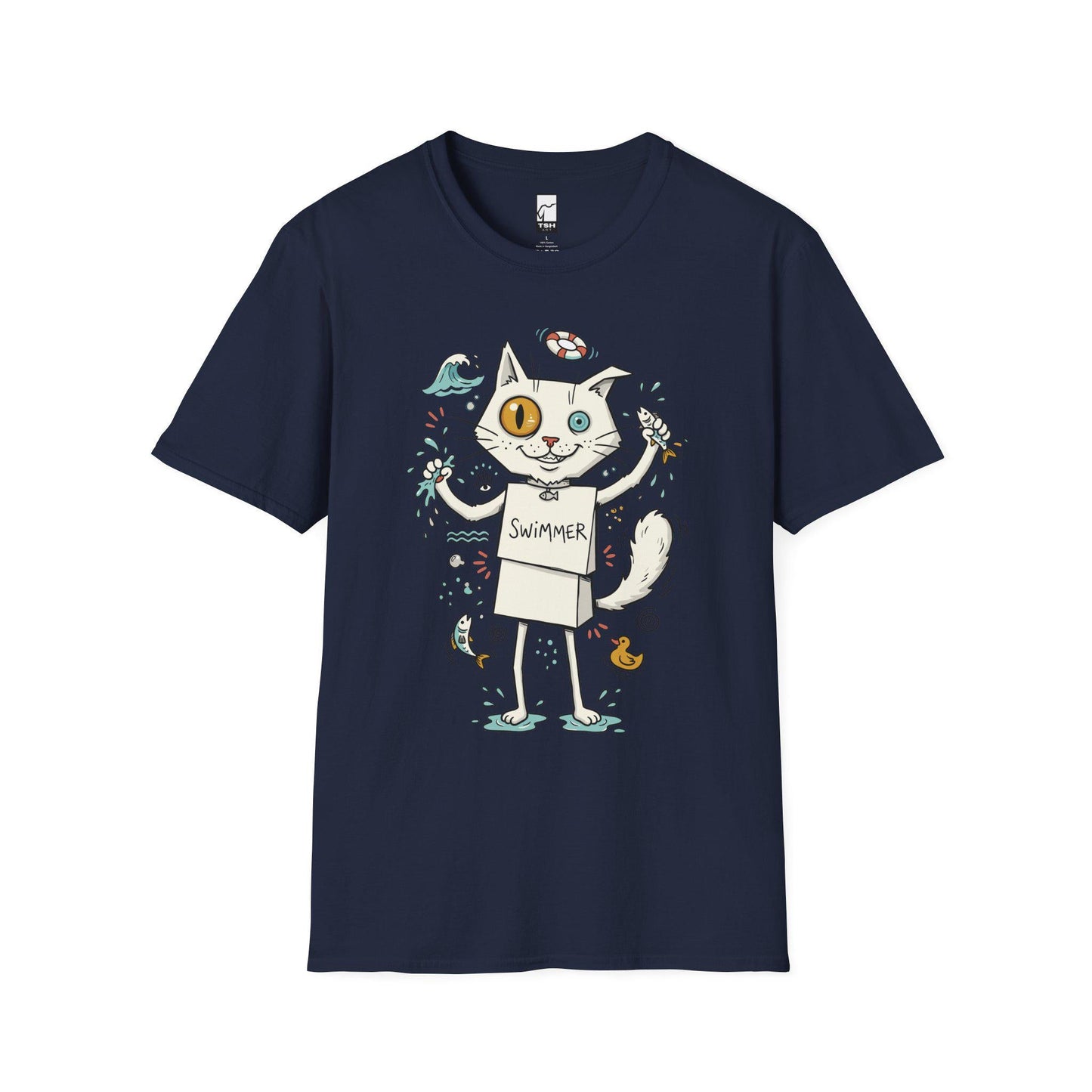 Turkish Van Cat Tee | Swimming Cat Shirt | Funny Water Cat Tee | Heterochromia Graphic Tee | White Cat Shirt | Cat Lover Gift