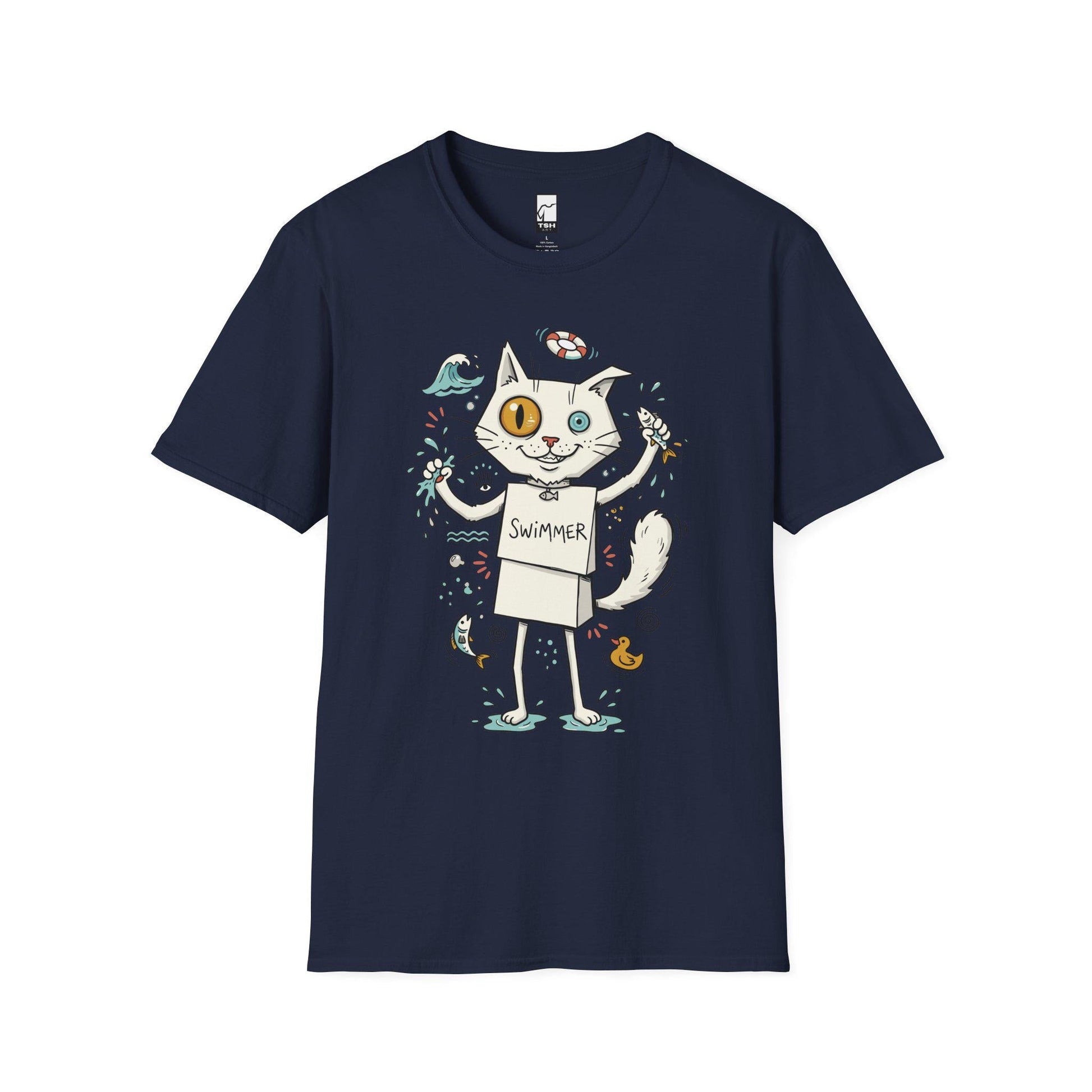 Turkish Van Cat Tee | Swimming Cat Shirt | Funny Water Cat Tee | Heterochromia Graphic Tee | White Cat Shirt | Cat Lover Gift