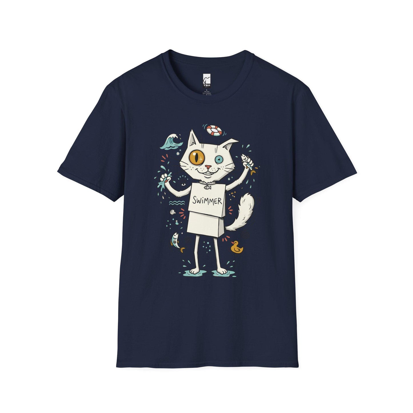 Turkish Van Cat Tee | Swimming Cat Shirt | Funny Water Cat Tee | Heterochromia Graphic Tee | White Cat Shirt | Cat Lover Gift