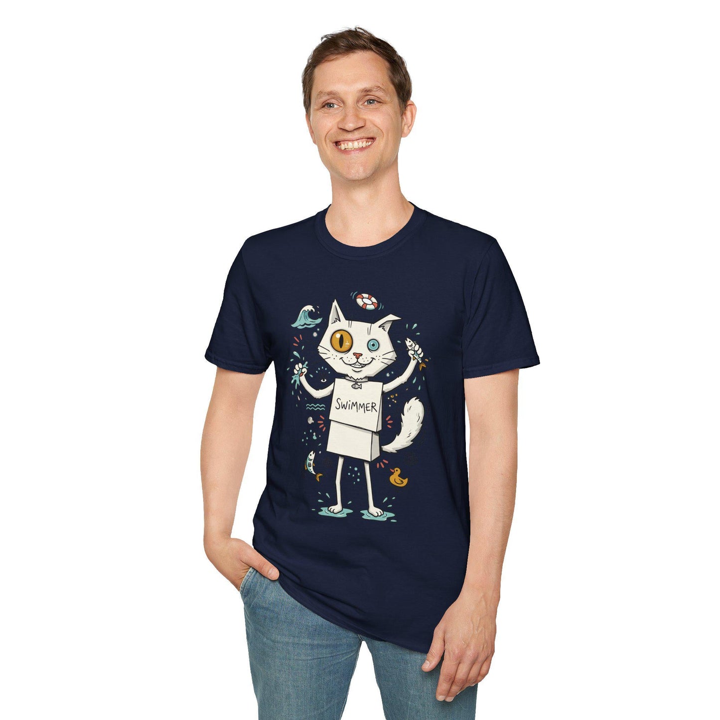 Turkish Van Cat Tee | Swimming Cat Shirt | Funny Water Cat Tee | Heterochromia Graphic Tee | White Cat Shirt | Cat Lover Gift