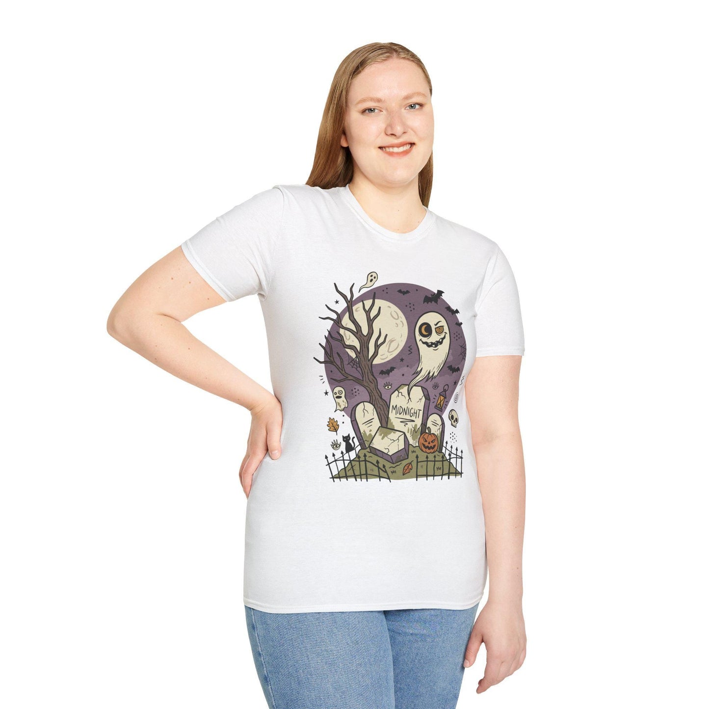 Spooky Graveyard T Shirt | Ghost Halloween Shirt | Full Moon Graphic Tee | Haunted Cemetery Shirt | Vintage Halloween Tee | Unisex Gift